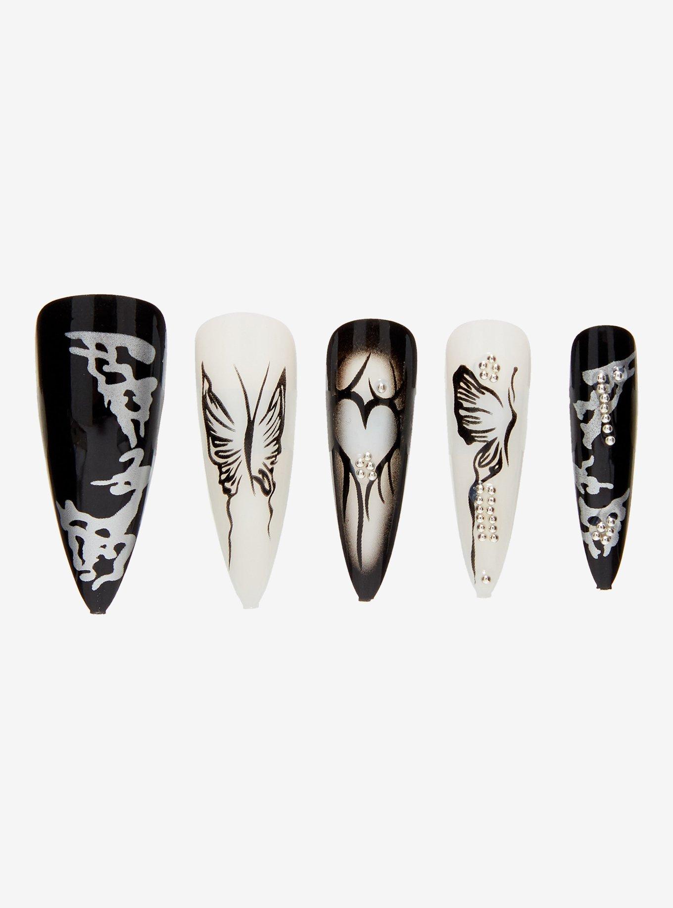 Blackheart Dark Chrome Butterfly Press-On Nail Set, , hi-res