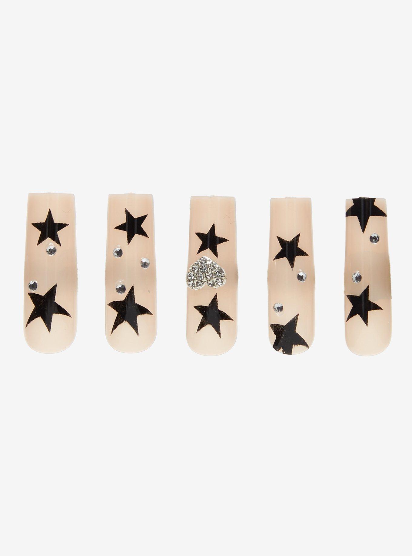 Blackheart Black Star Rhinestone Press-On Nail Set, , hi-res