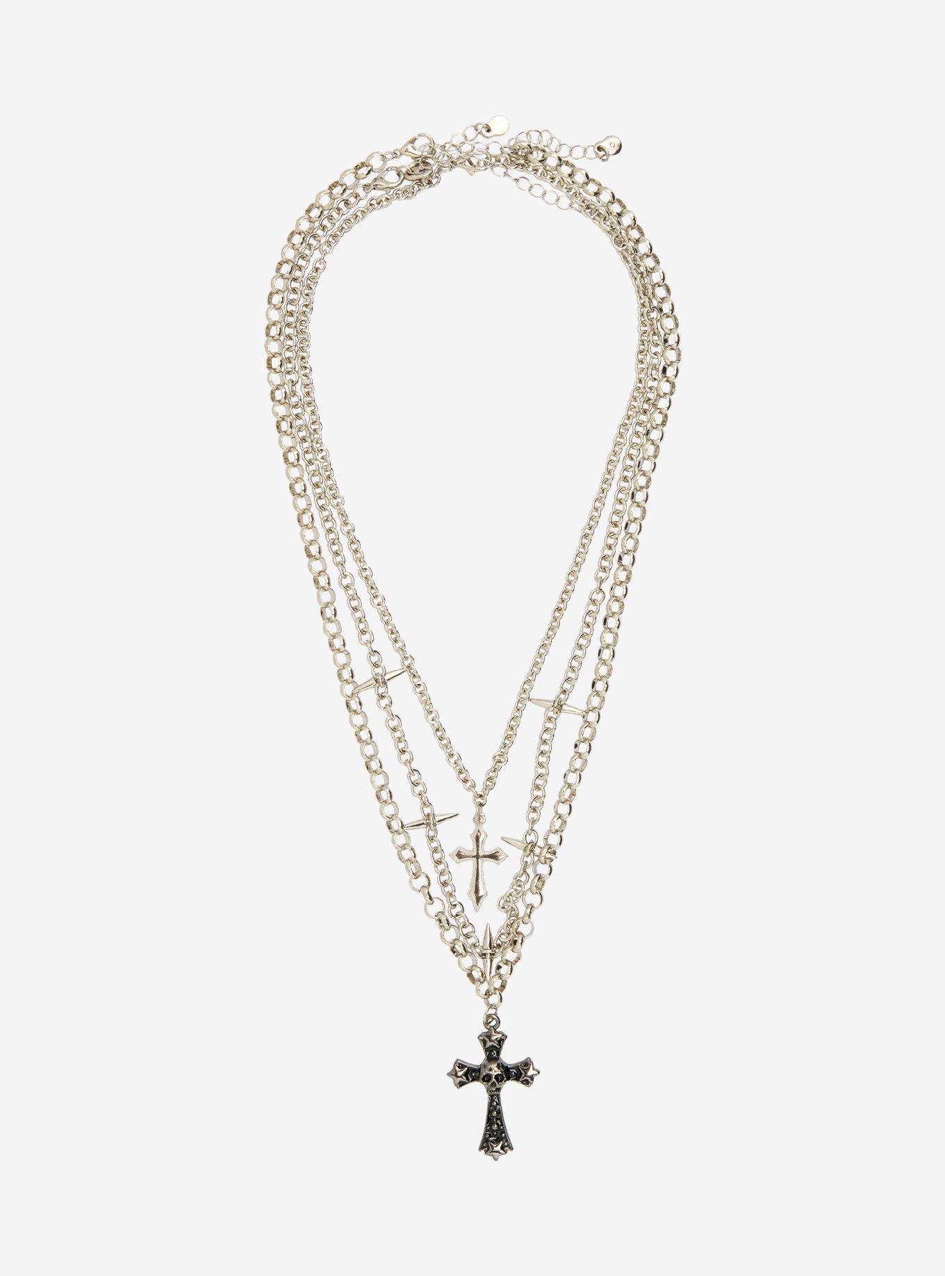Social Collision Gothic Cross & Spike Necklace Set, , hi-res