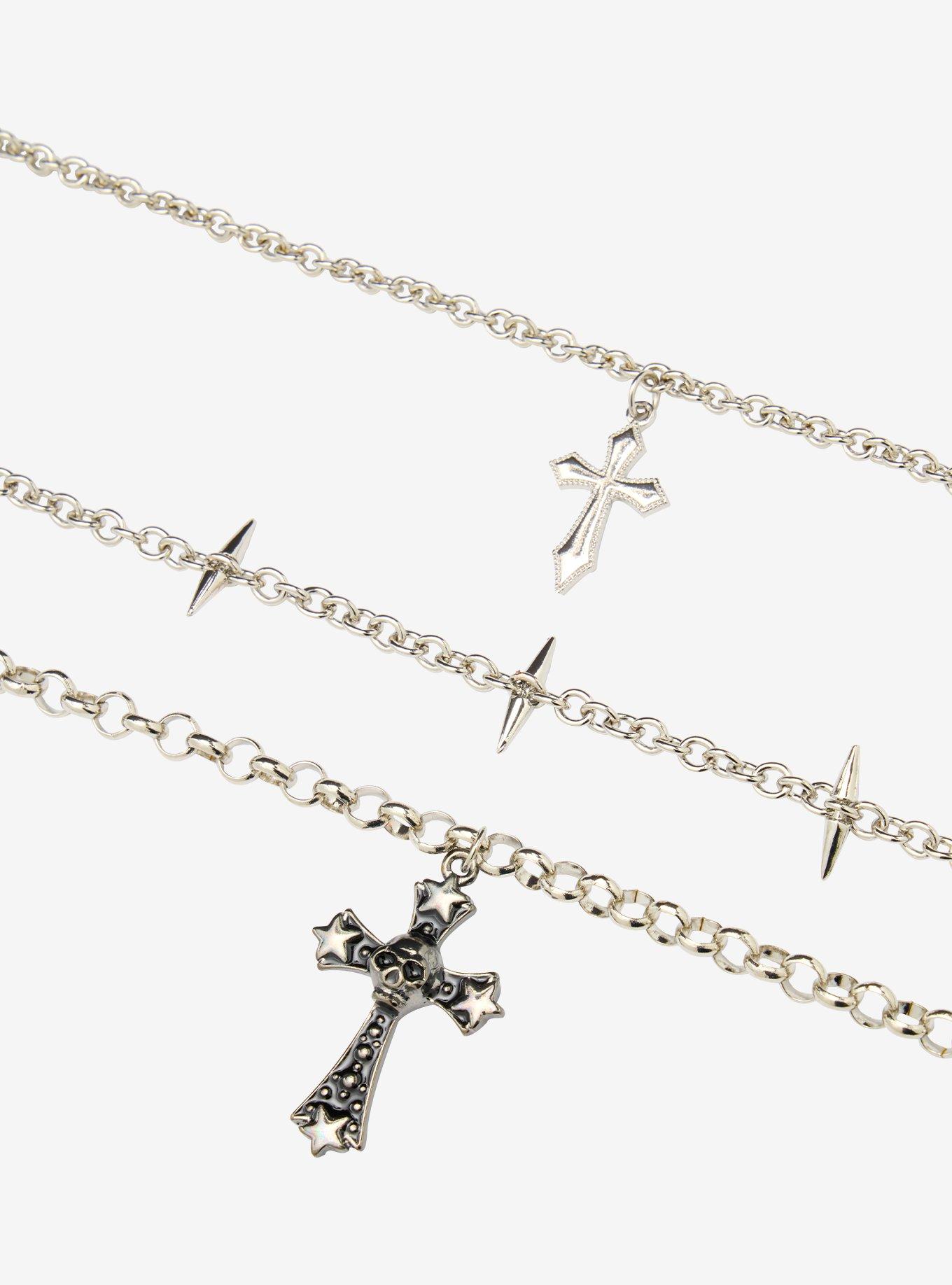Social Collision Gothic Cross & Spike Necklace Set, , alternate