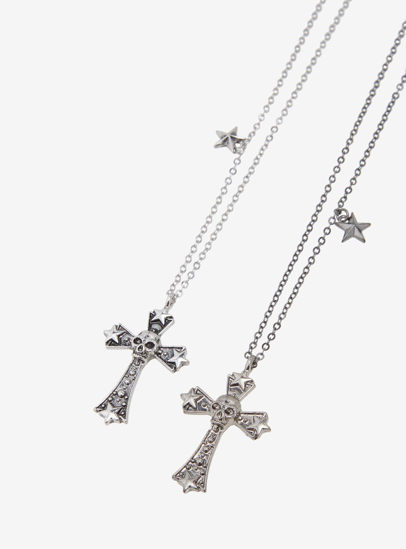 Social Collision Skull Star Cross Best Friend Necklace Set, , alternate