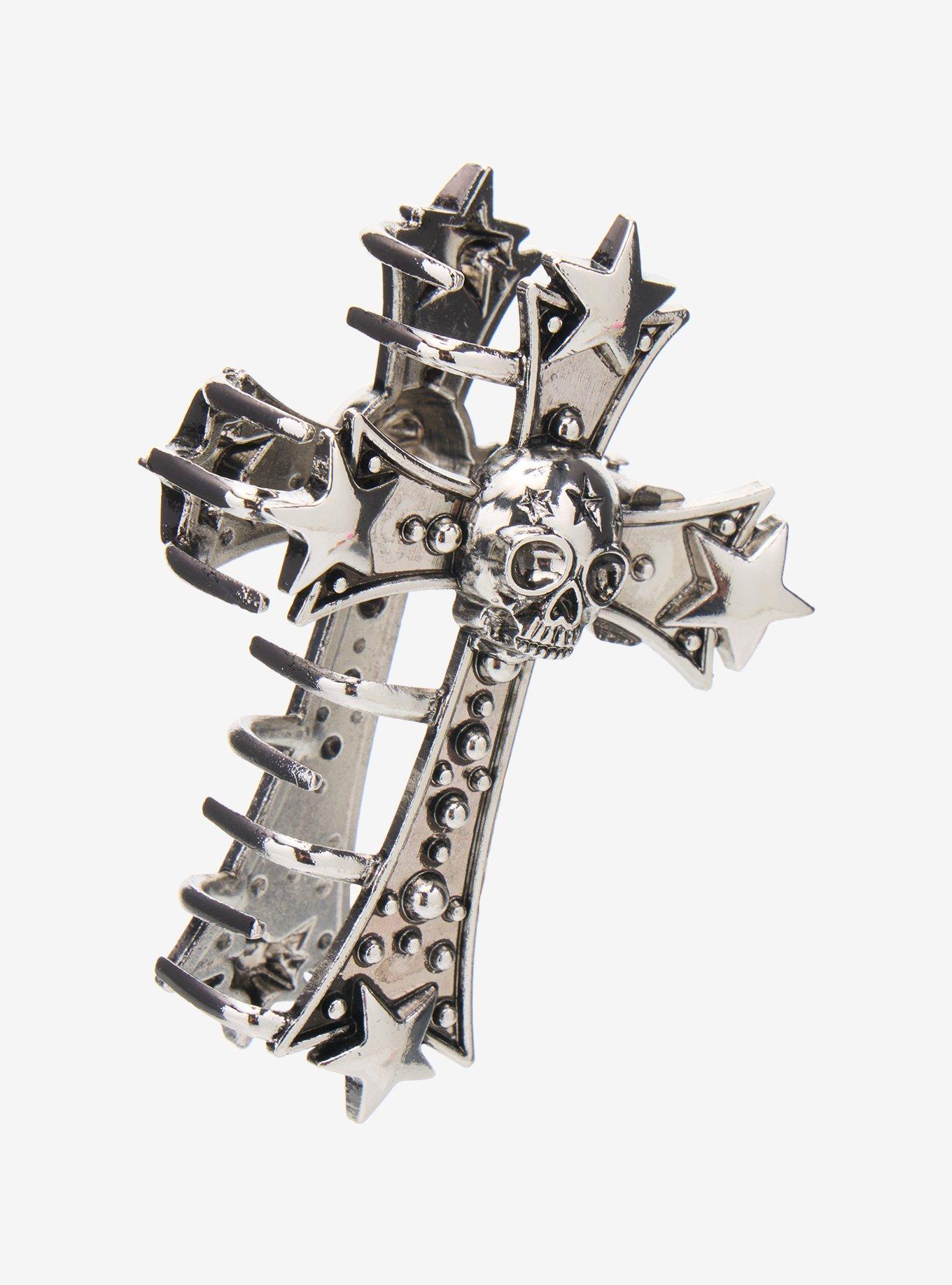 Social Collision Skull & Gothic Cross Claw Hair Clip, , hi-res