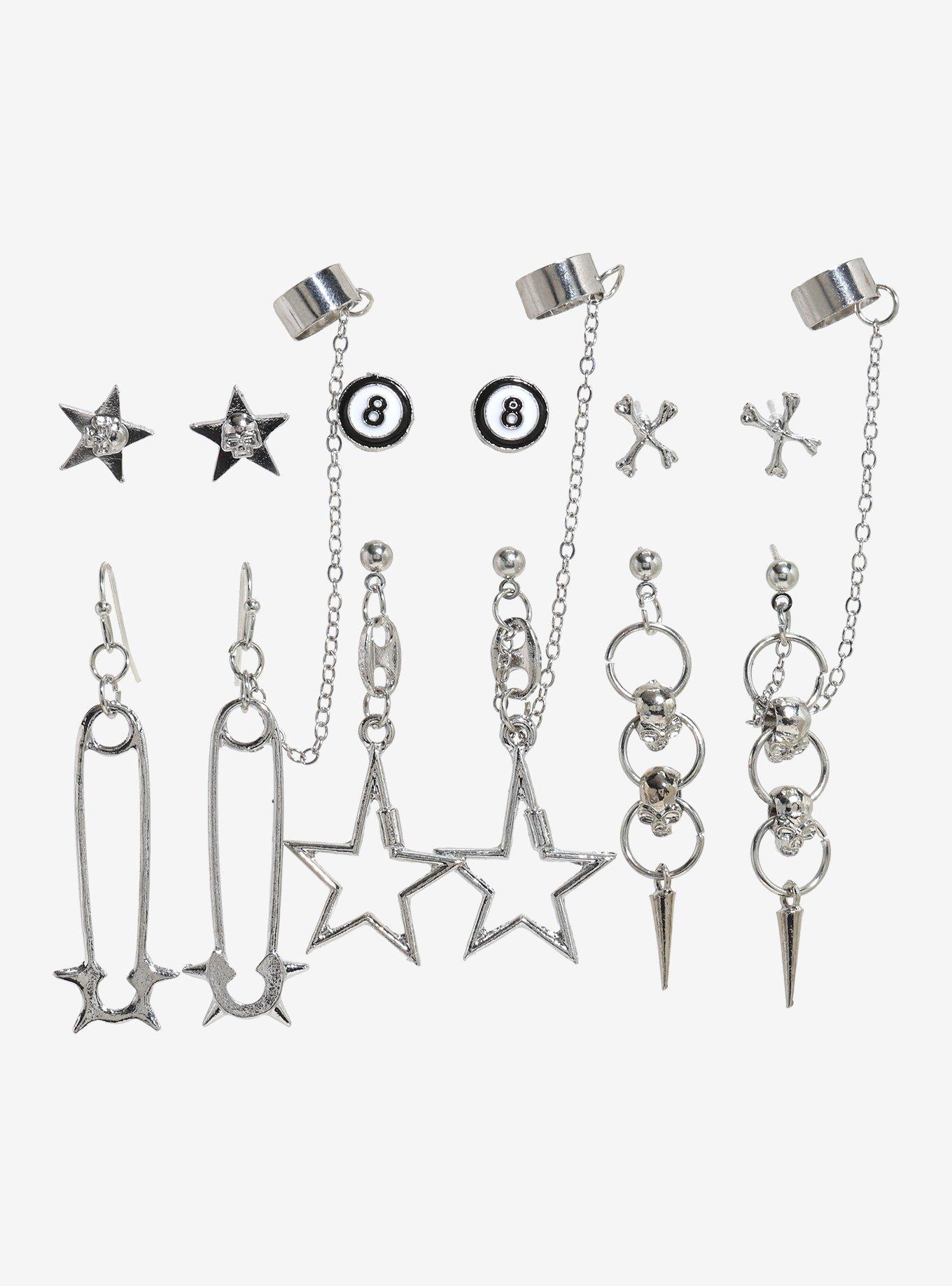 Star Safety Pin Spike Earring Set, , hi-res