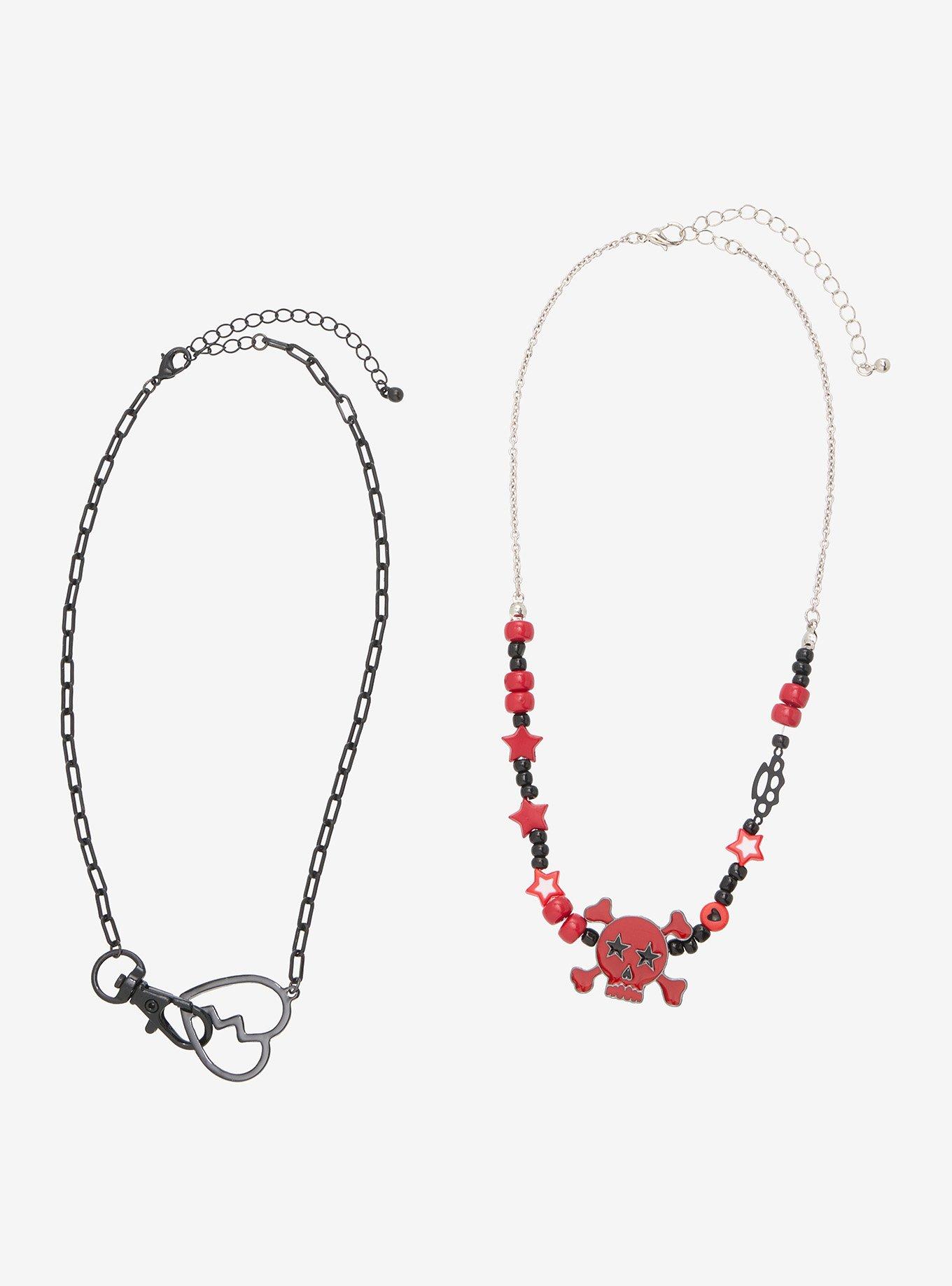 Skull & Crossbones Broken Heart Charm Necklace Set, , hi-res