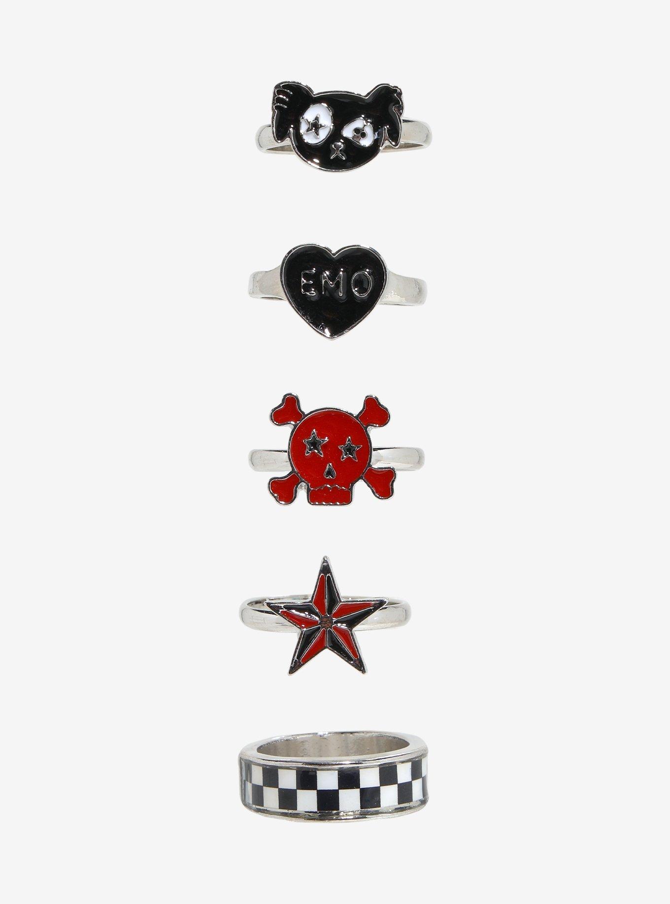 Emo Skull Icons Ring Set, , hi-res