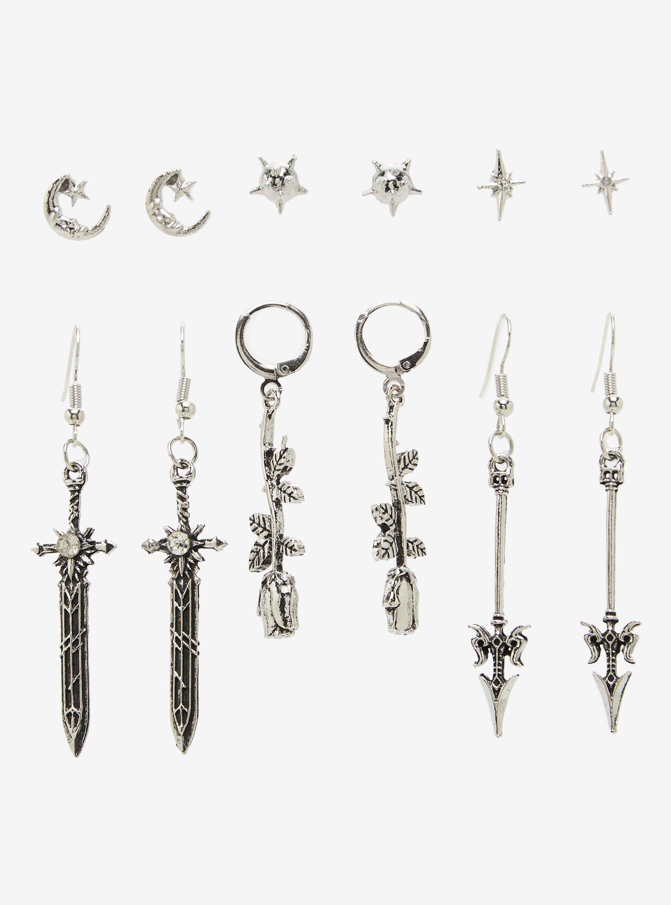 Thorn & Fable Sword & Rose Earring Set, , hi-res
