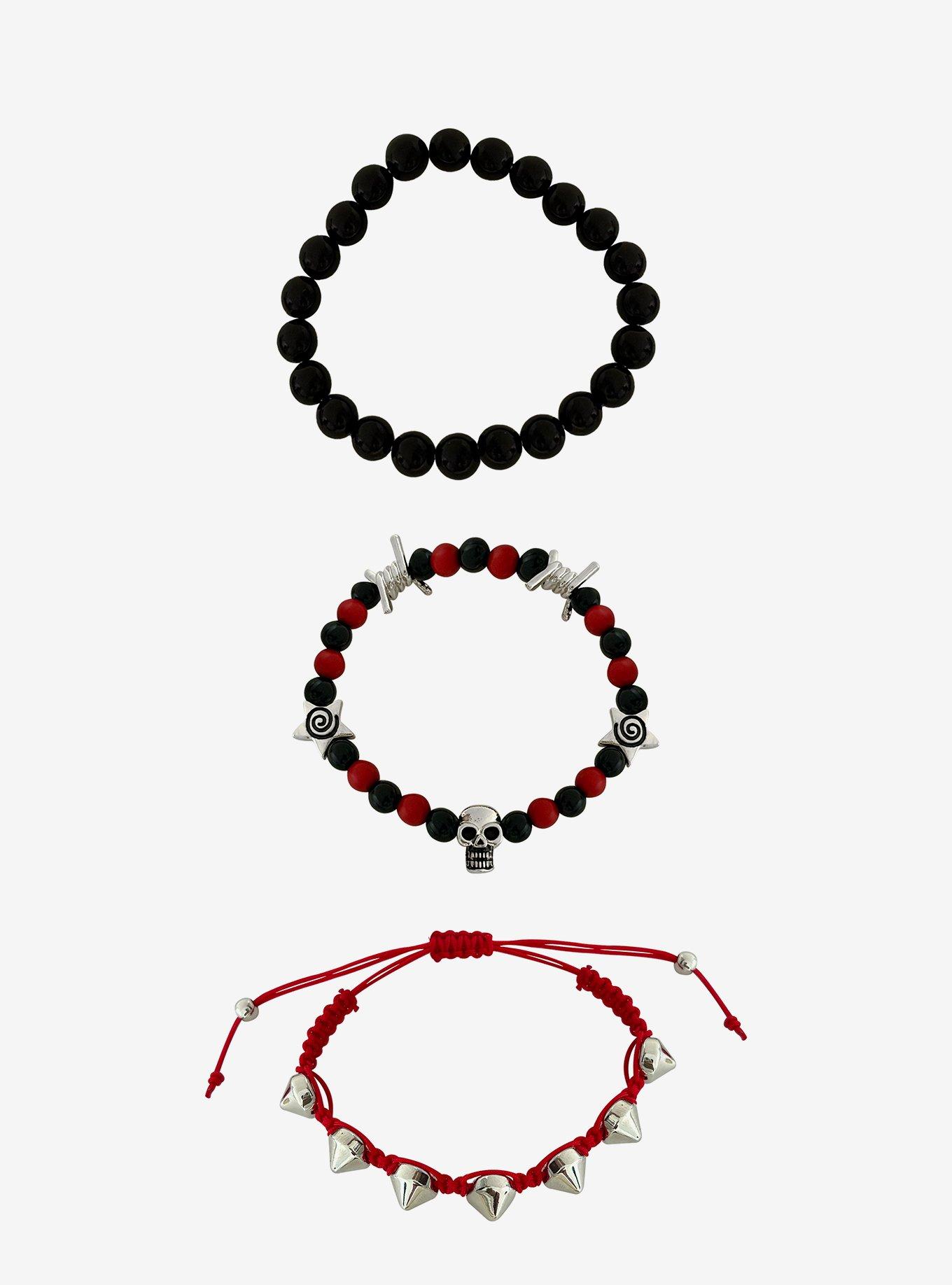 Spike & Skull Beaded Bracelet Set, , hi-res