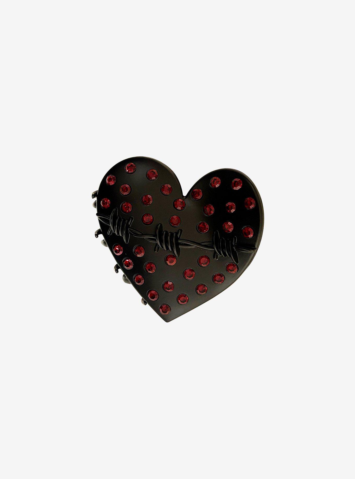 Black Heart Red Gem Claw Hair Clip, , hi-res