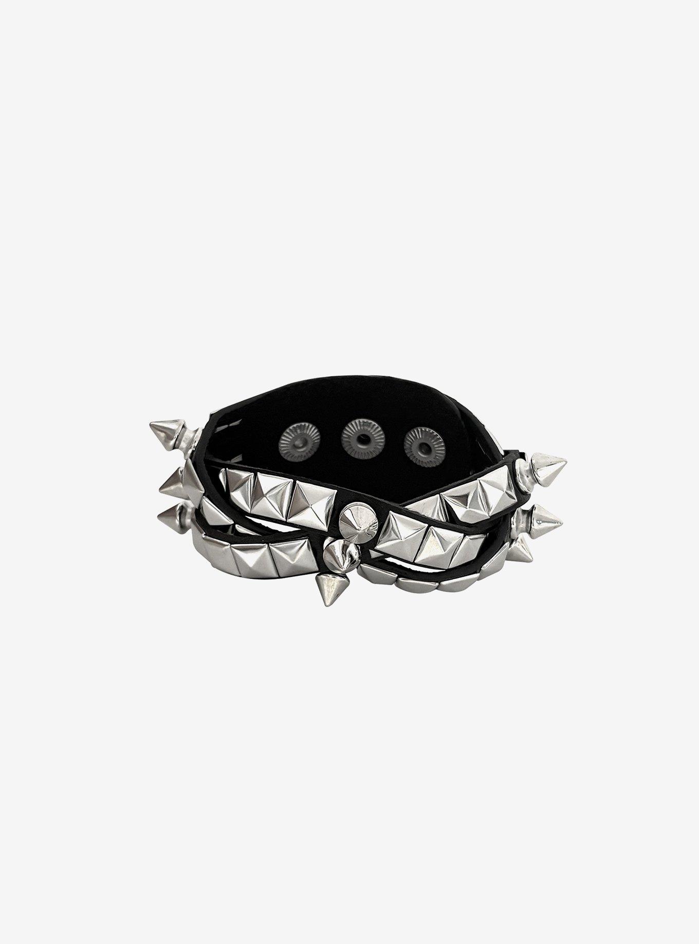Social Collision Pyramid Stud & Spike Twisted Cuff Bracelet, , hi-res