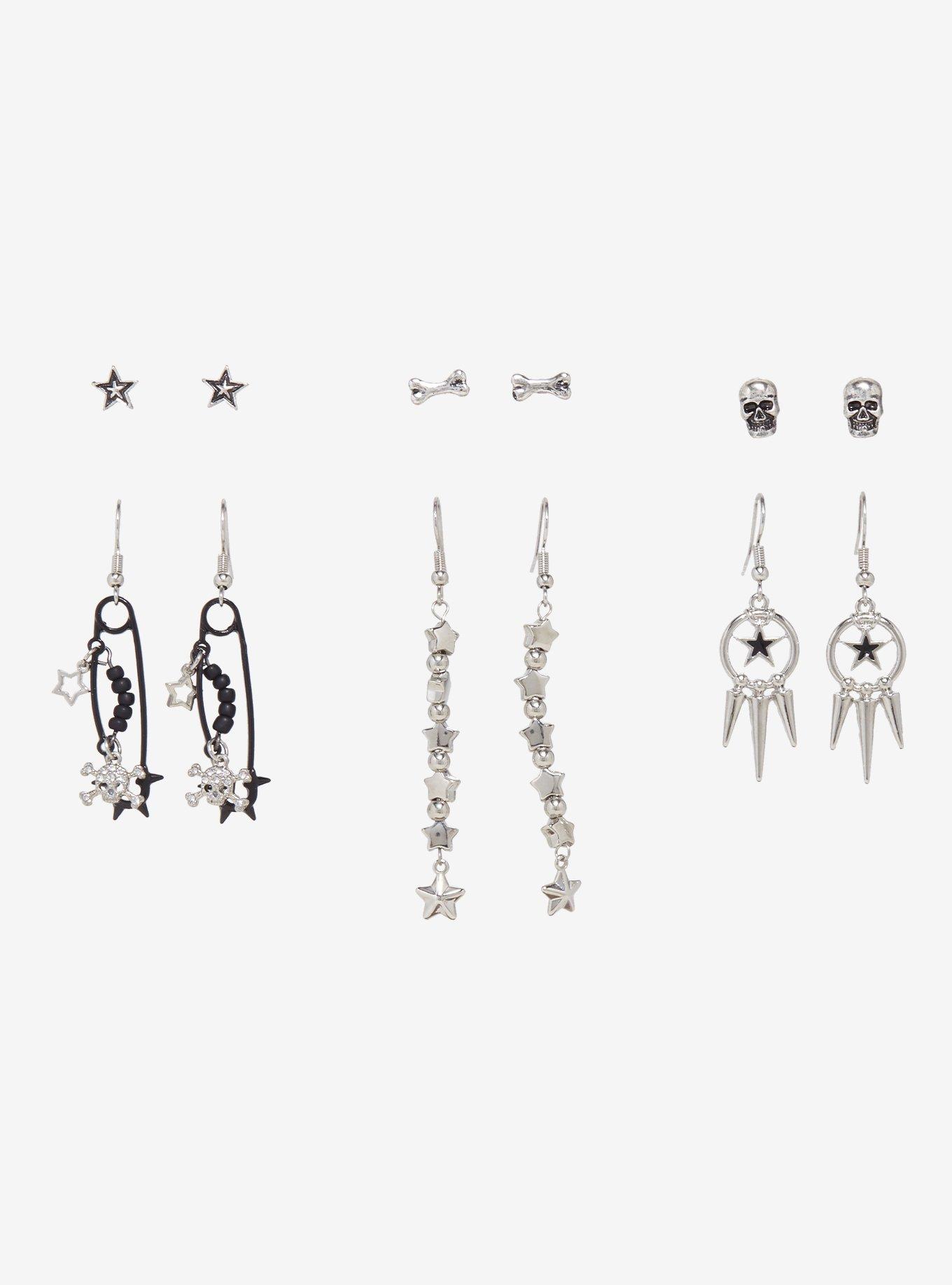 Star Spike Skull Earring Set, , hi-res