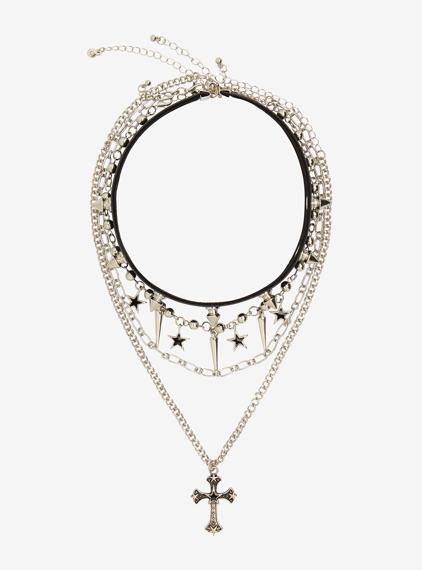 Social Collision Star Cross Spike Necklace Set, , hi-res