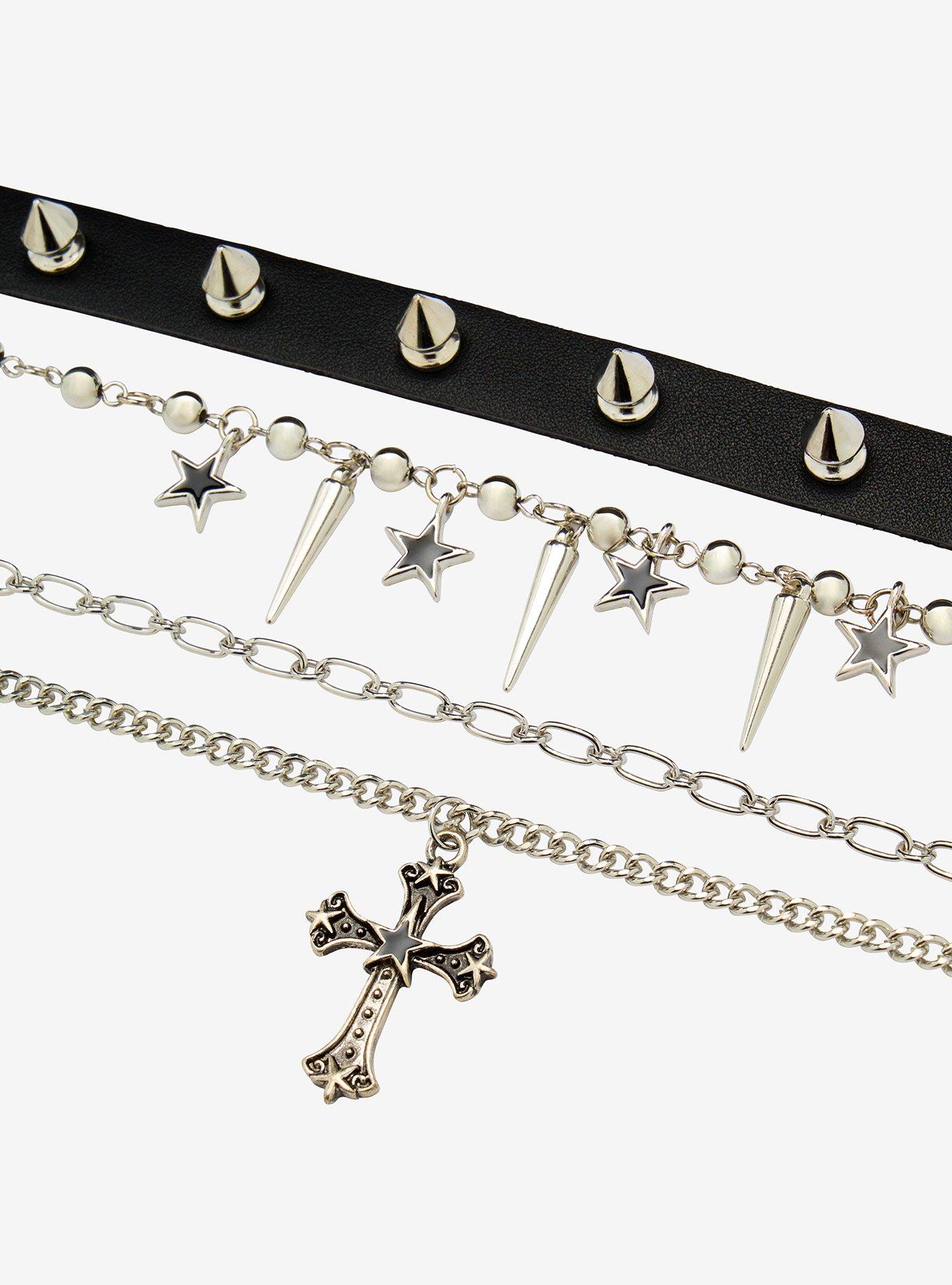 Social Collision Star Cross Spike Necklace Set, , alternate