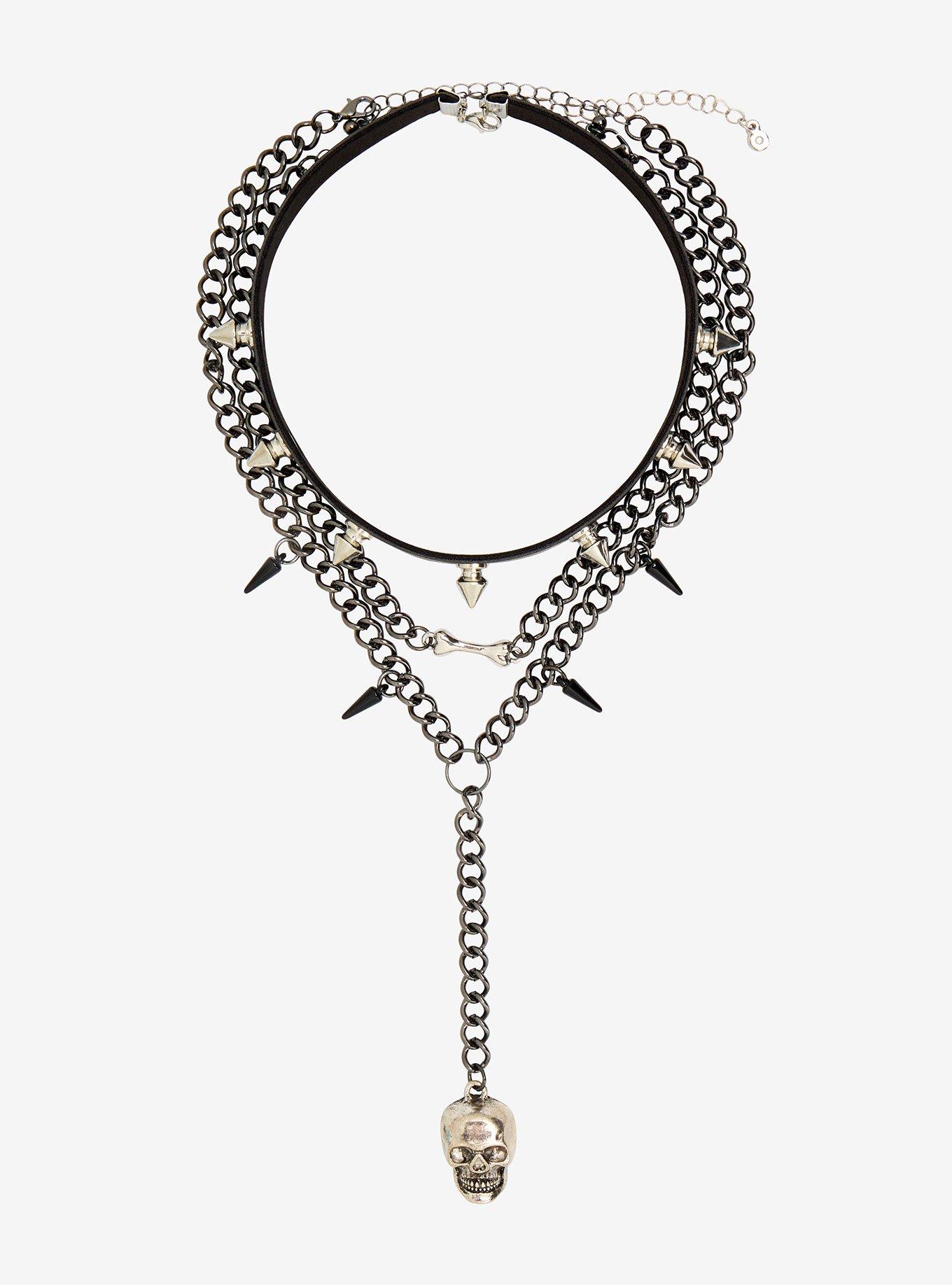 Skull Dark Spike Choker Necklace Set, , hi-res
