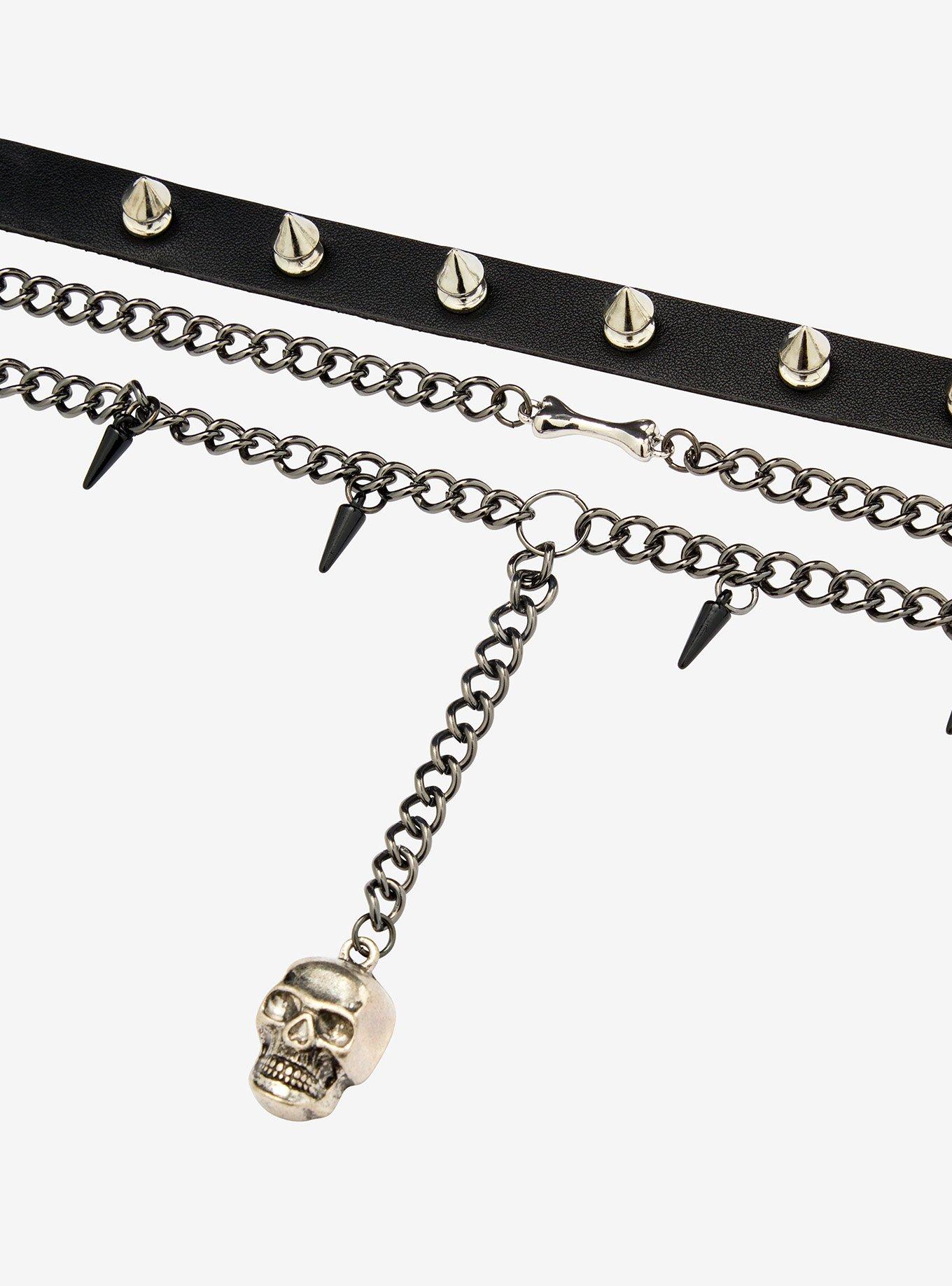 Skull Dark Spike Choker Necklace Set, , alternate
