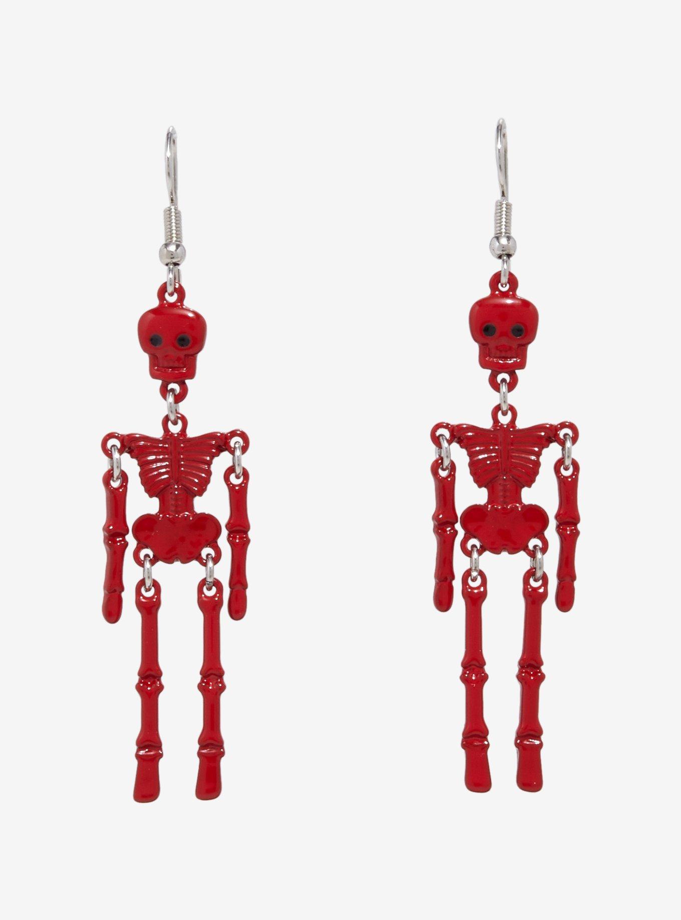 Red Skeleton Charm Earrings, , hi-res