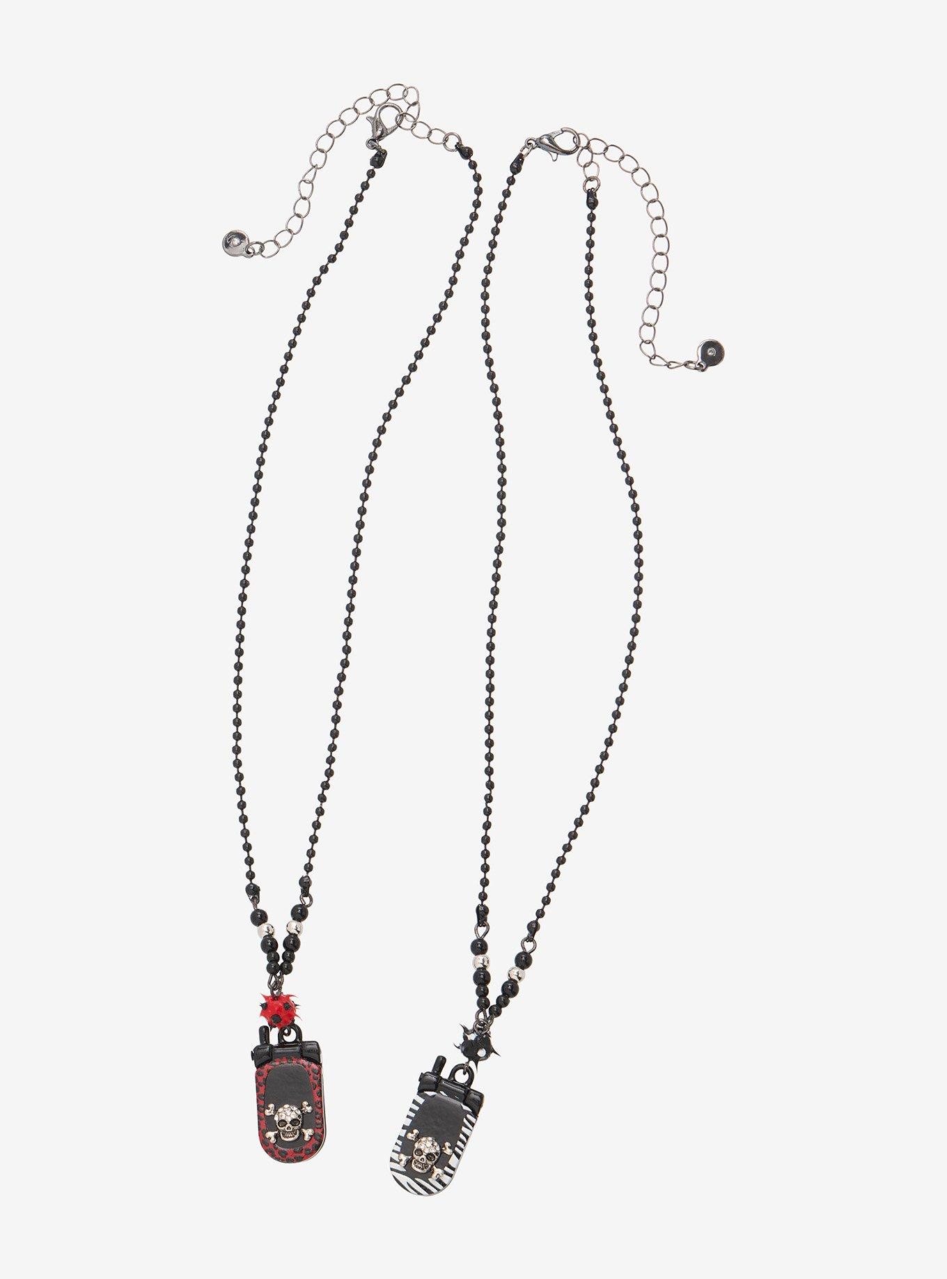 Skull Animal Print Flip Phone Best Friend Necklace Set, , hi-res