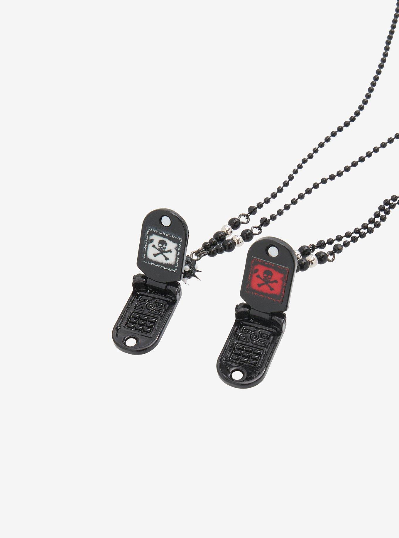 Skull Animal Print Flip Phone Best Friend Necklace Set, , alternate