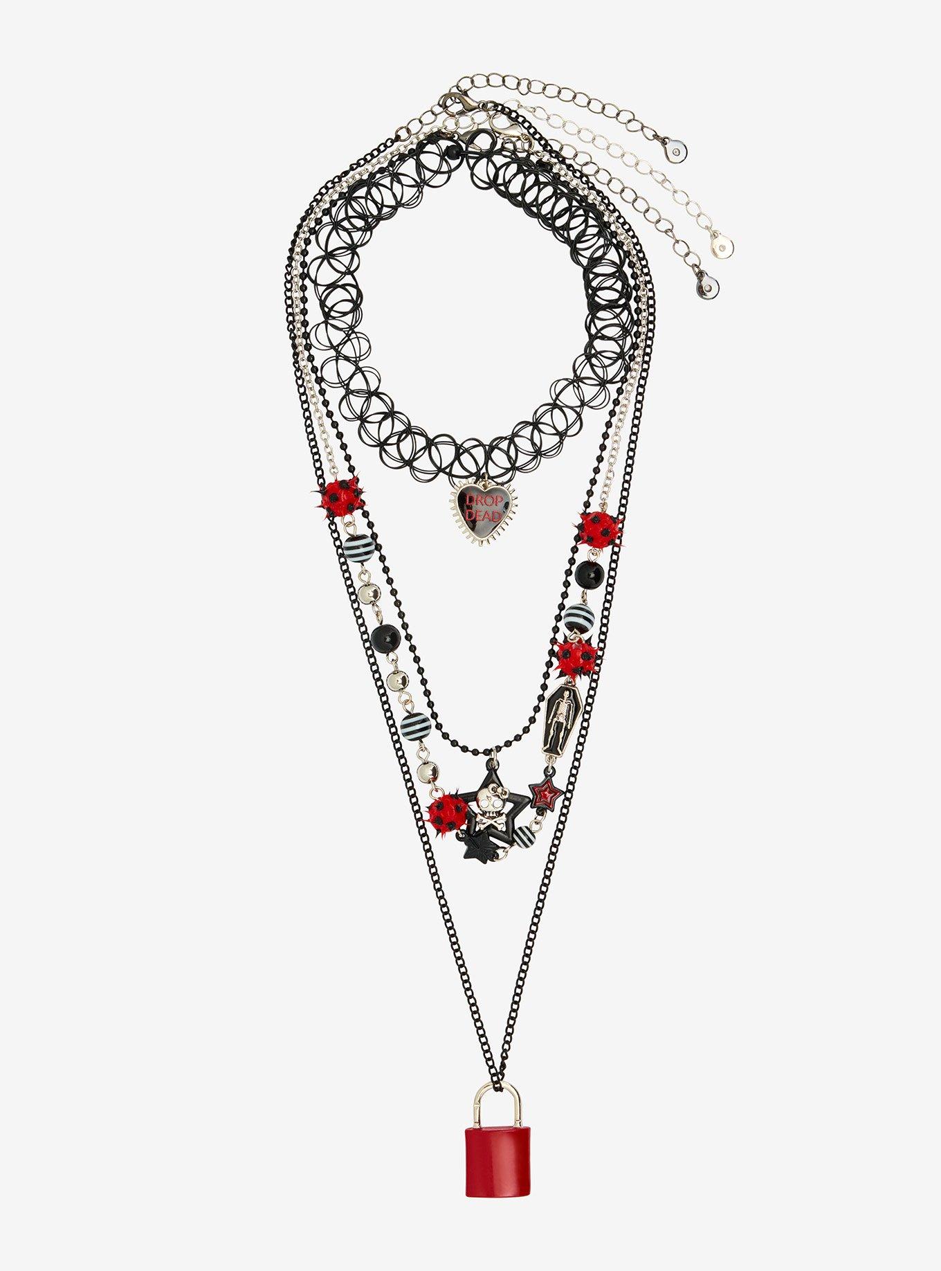 Emo Star Heart Padlock Necklace Set, , hi-res