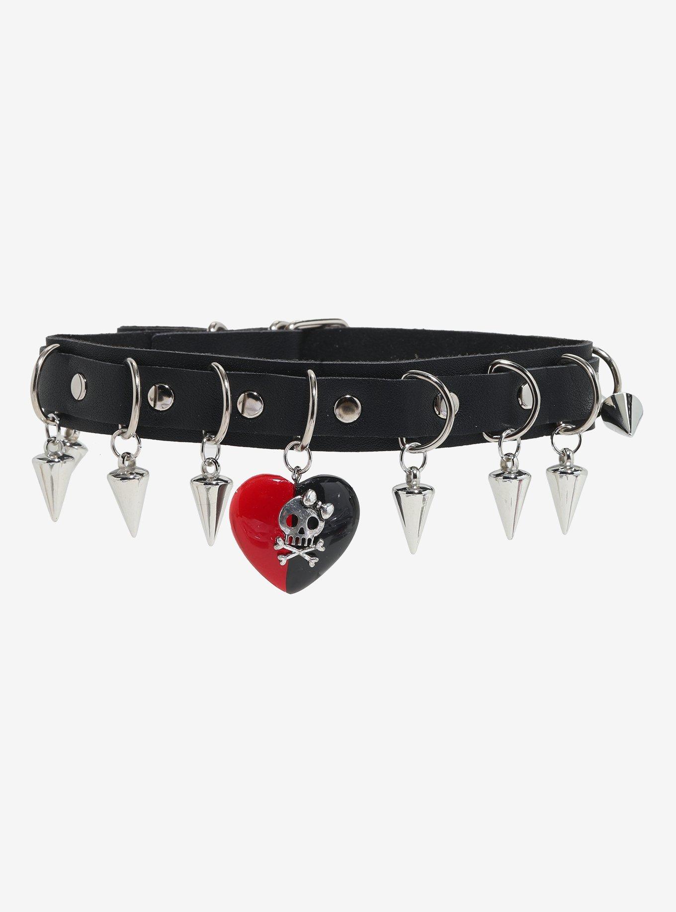Heart Spike D-Ring Choker, , hi-res