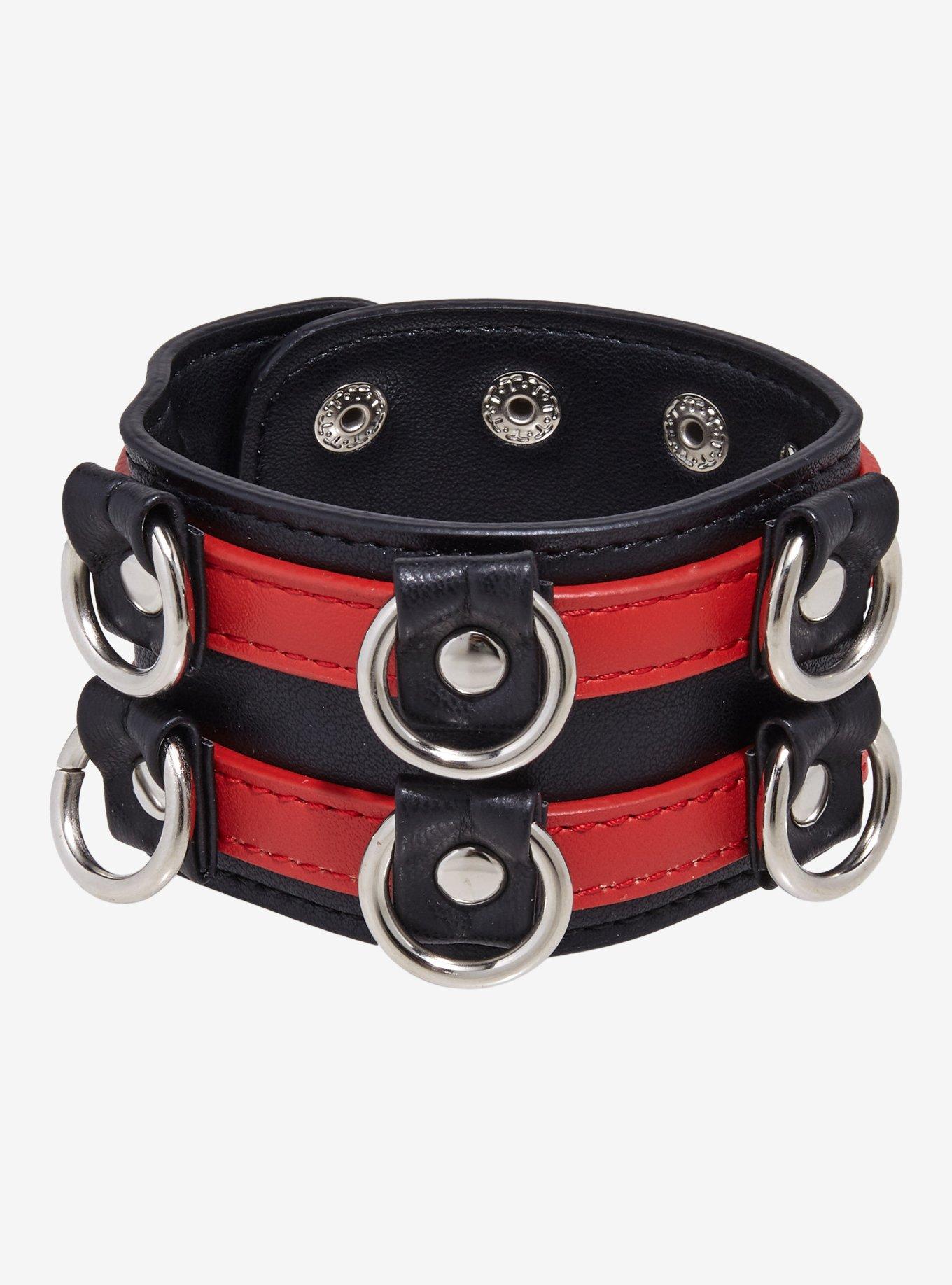 Black & Red Stripe O-Ring Cuff Bracelet, , hi-res