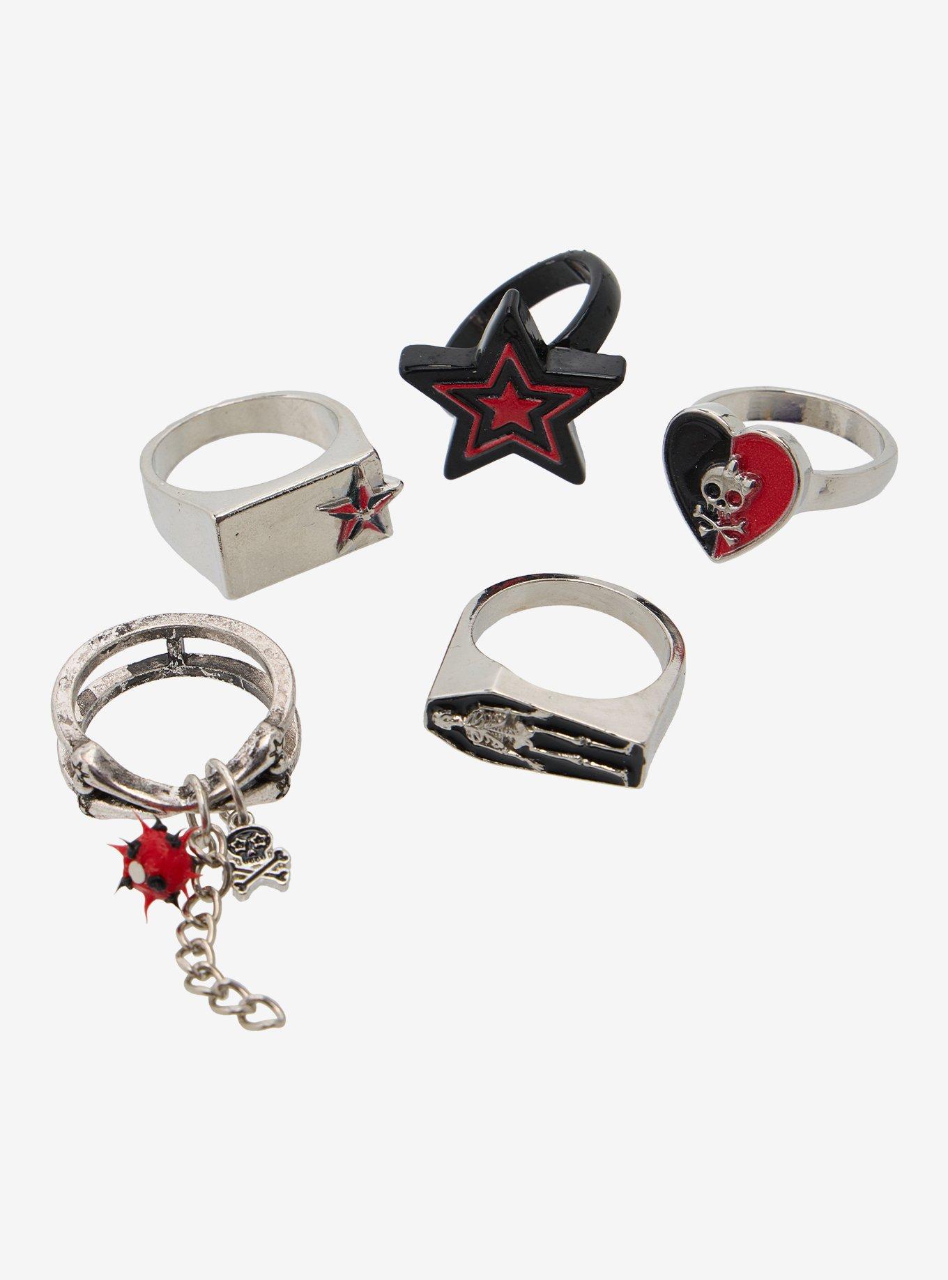 Black & Red Skull Coffin Ring Set, , hi-res