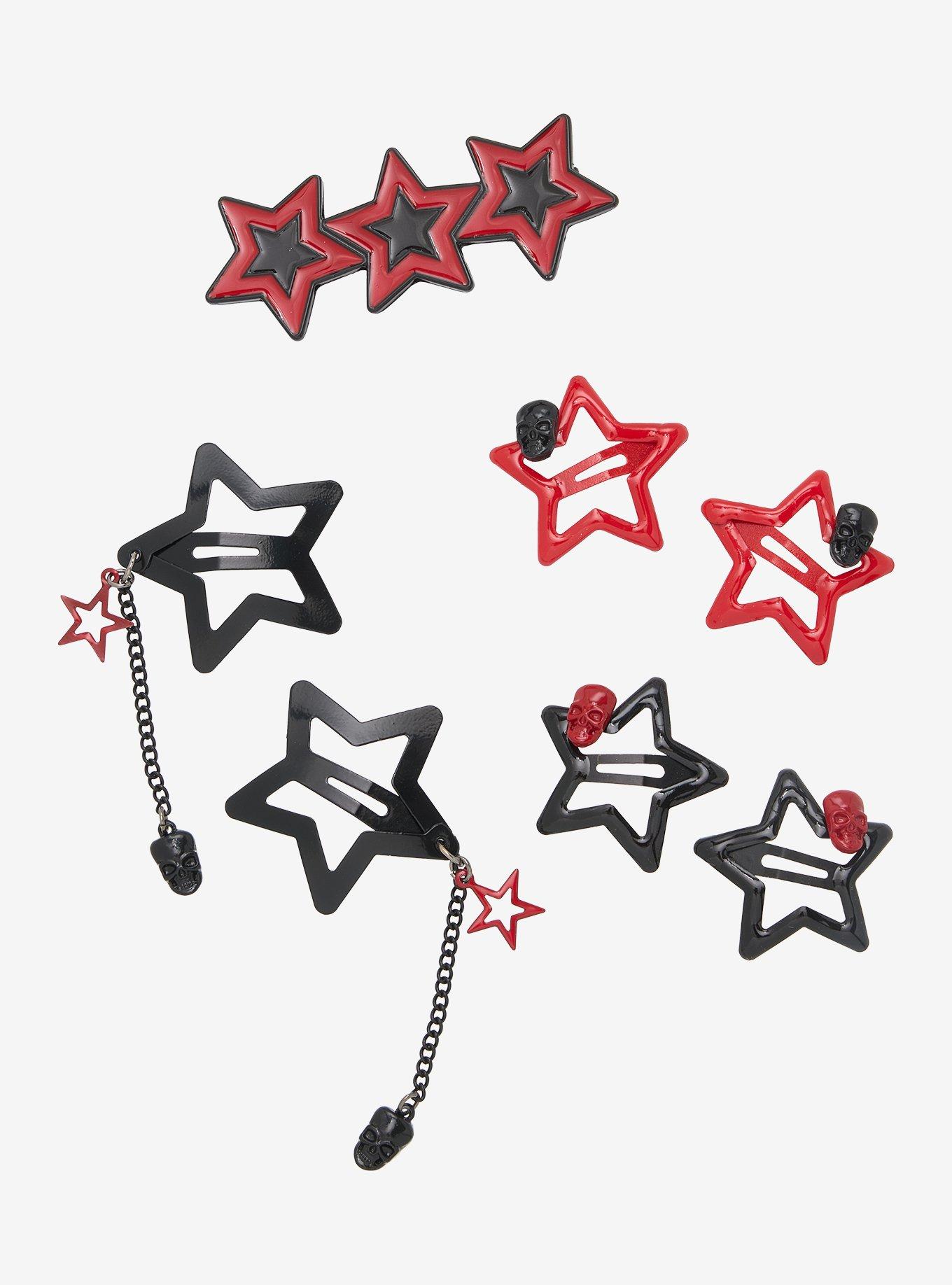 Black & Red Star Skull Hair Clip Set, , hi-res