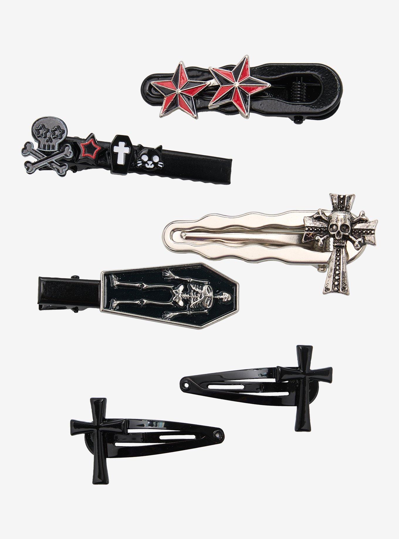 Skull Coffin Cross Hair Clip Set, , hi-res