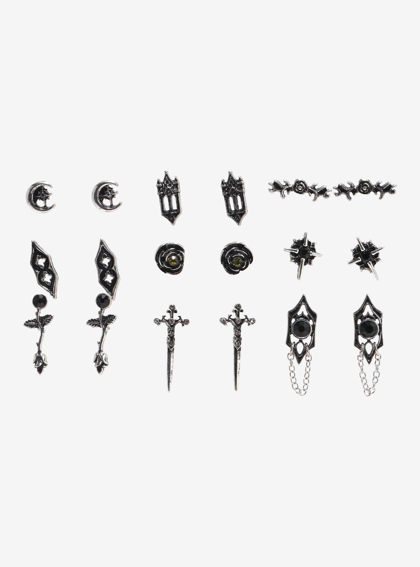 Thorn & Fable Castle Dagger Rose Stud Earring Set, , hi-res
