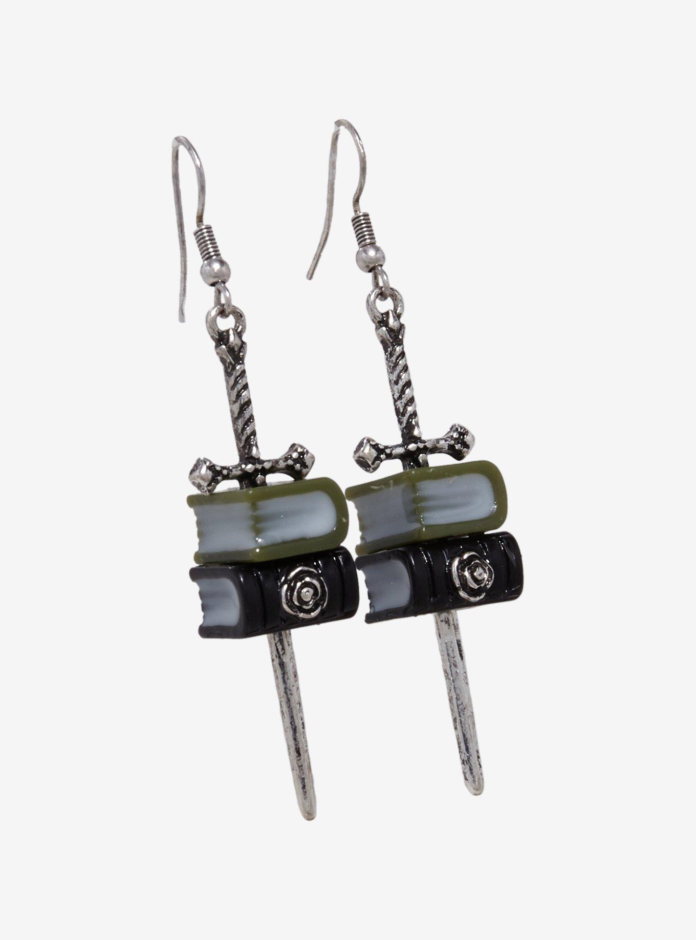 Thorn & Fable Book Dagger Drop Earrings, , alternate