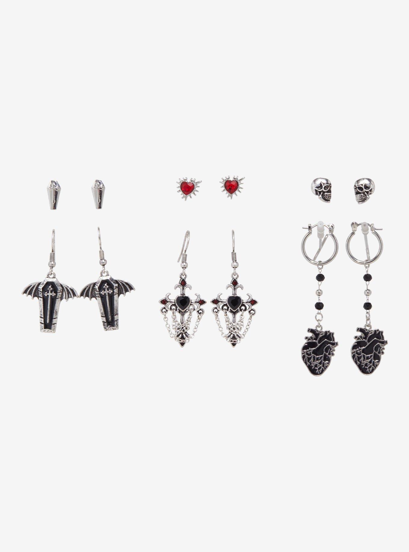 Cosmic Aura Heart Coffin Cross Earring Set, , hi-res