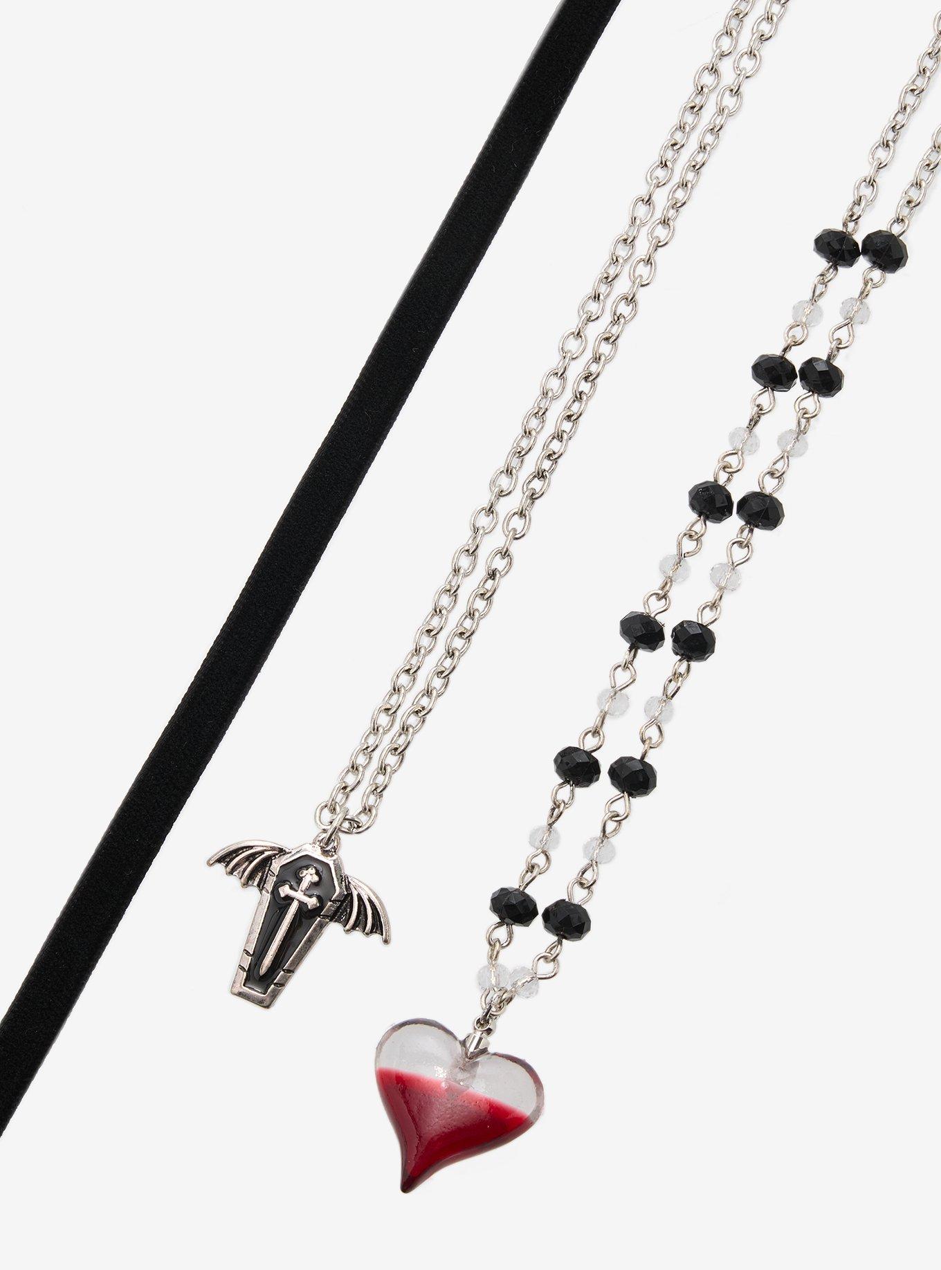 Cosmic Aura Blood Heart Wing Coffin Necklace Set, , alternate