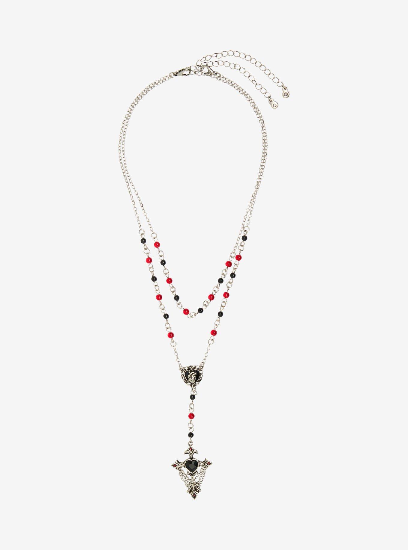 Cosmic Aura Heart Cross Rosary Necklace Set, , hi-res