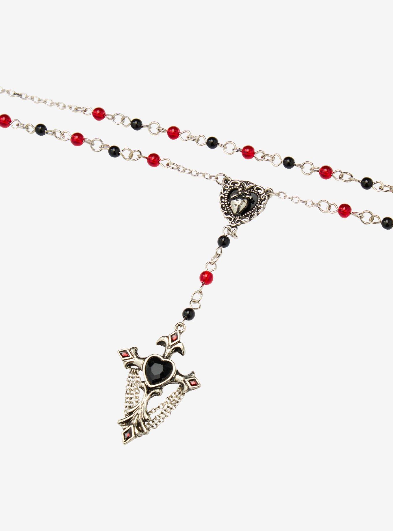 Cosmic Aura Heart Cross Rosary Necklace Set, , alternate