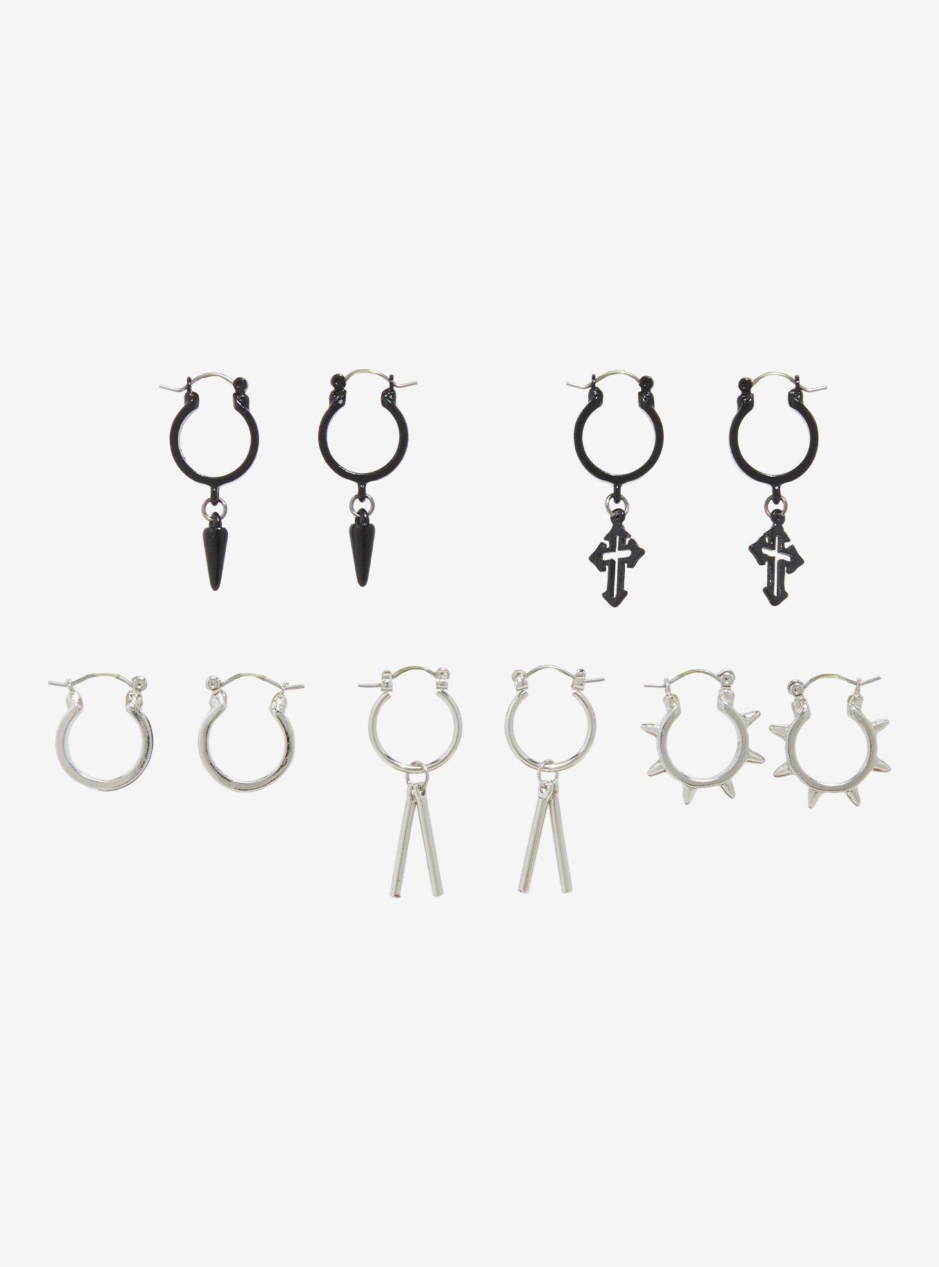 Gothic Cross Spike Huggie Hoop Set, , hi-res