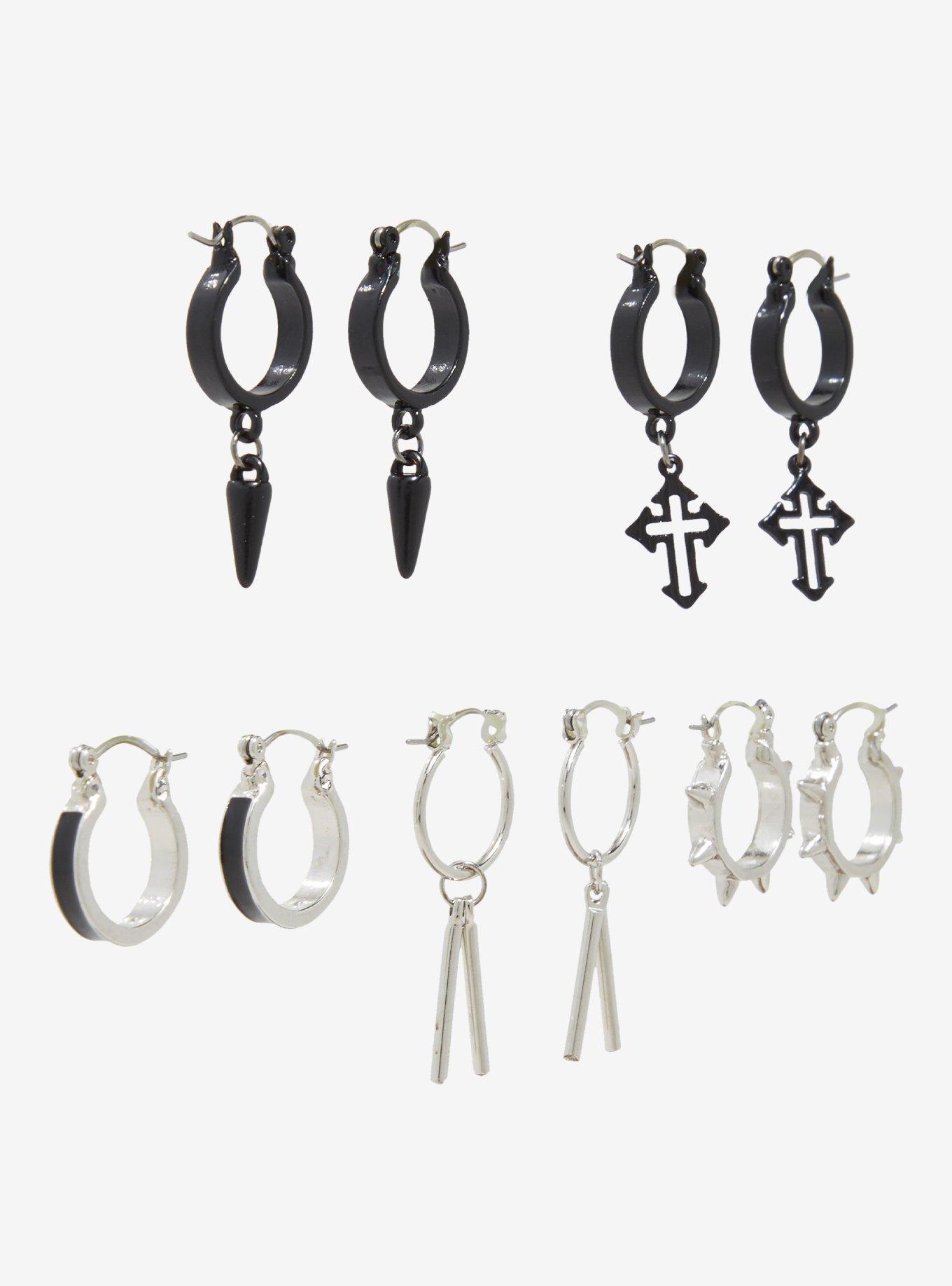 Gothic Cross Spike Huggie Hoop Set, , alternate