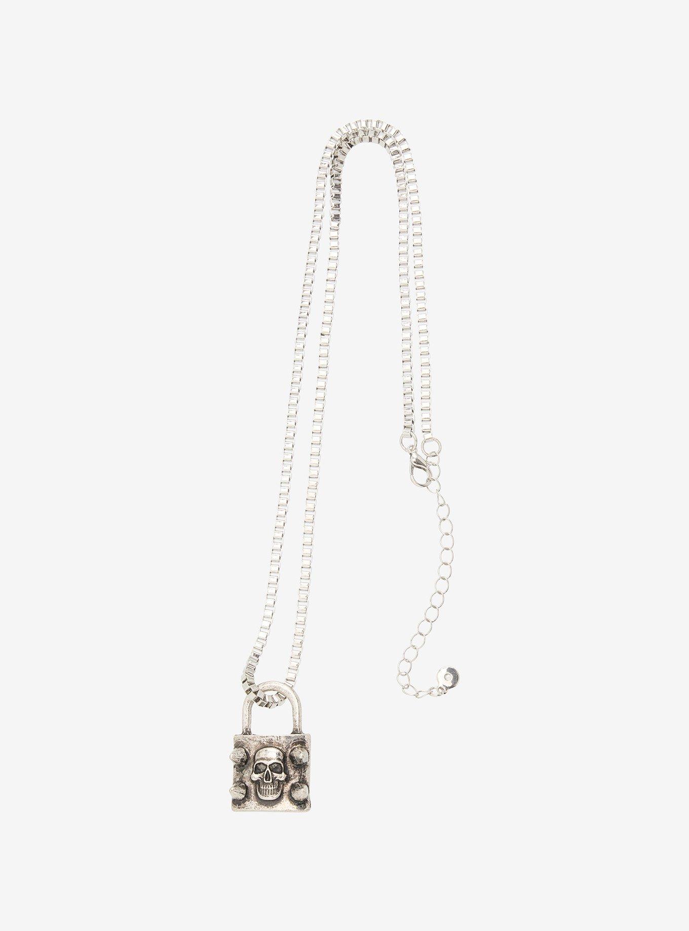 Skull Padlock Pendant Necklace, , hi-res