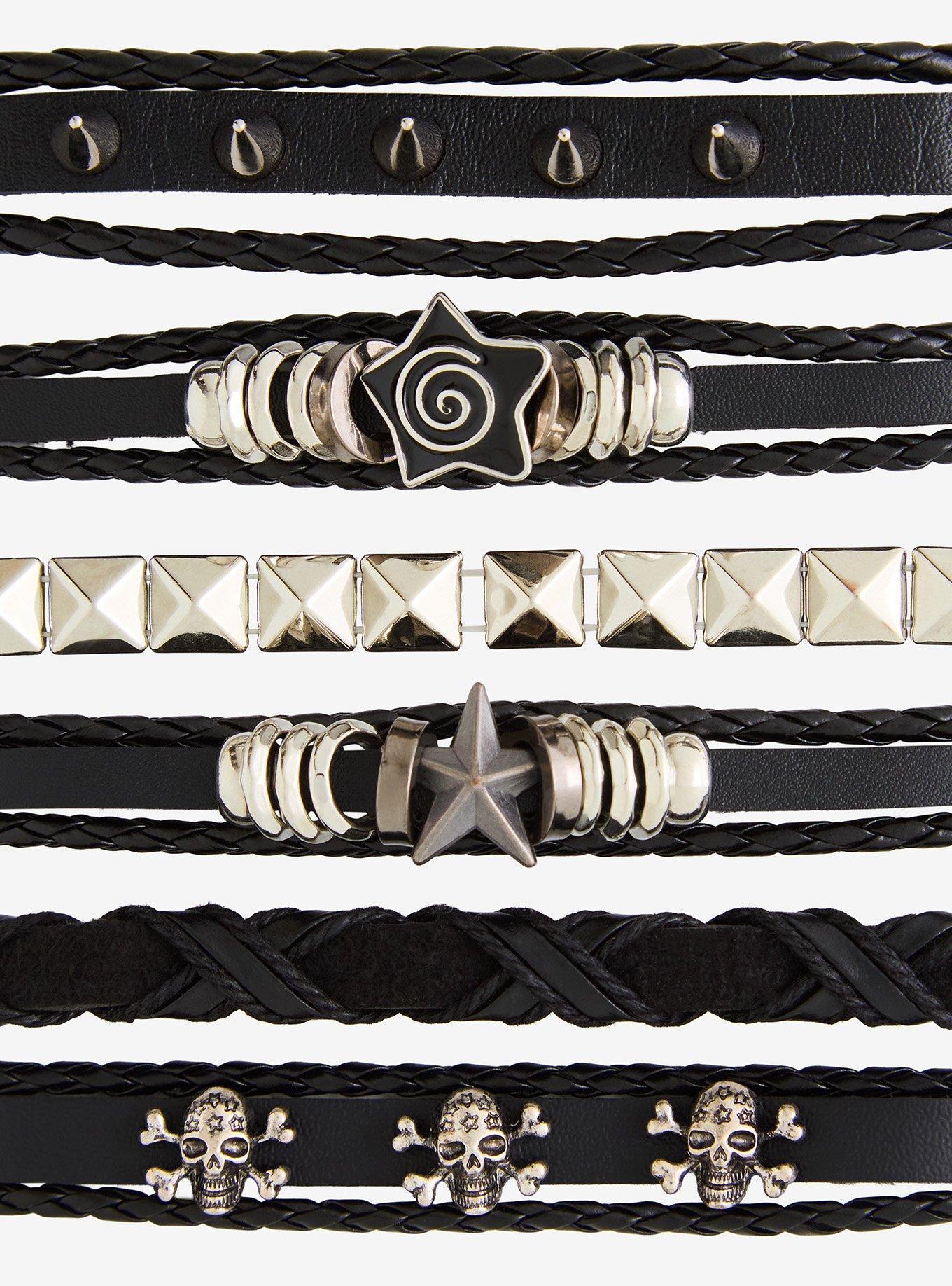 Star Skull Spike Stack Cord Bracelet Set, , alternate