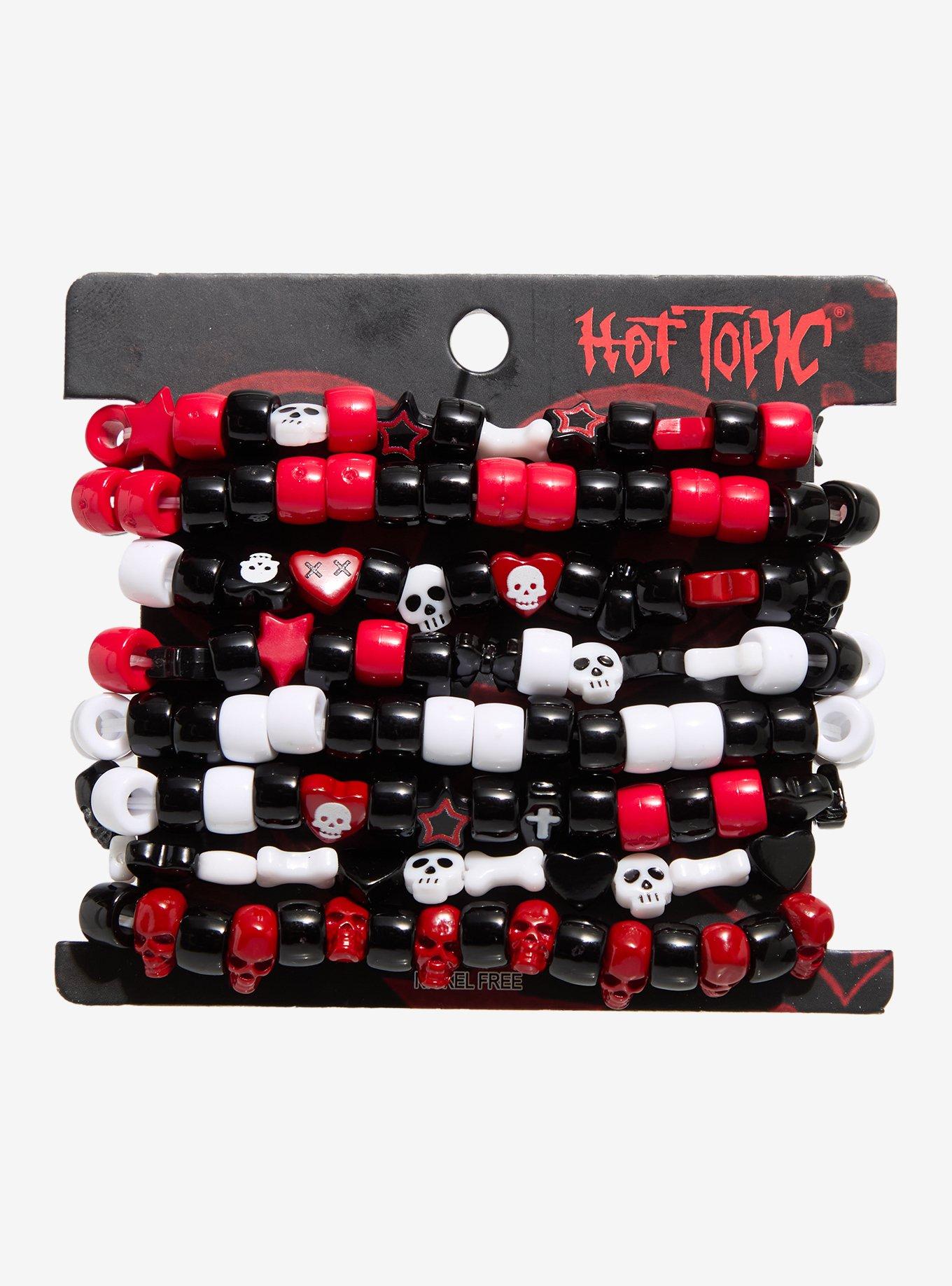 Black & Red Skull Bead Bracelet Set, , hi-res