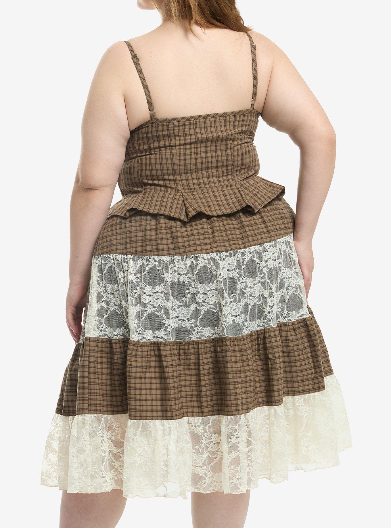 Thorn & Fable Brown Plaid Pleated Cami Plus Size, MULTI, alternate