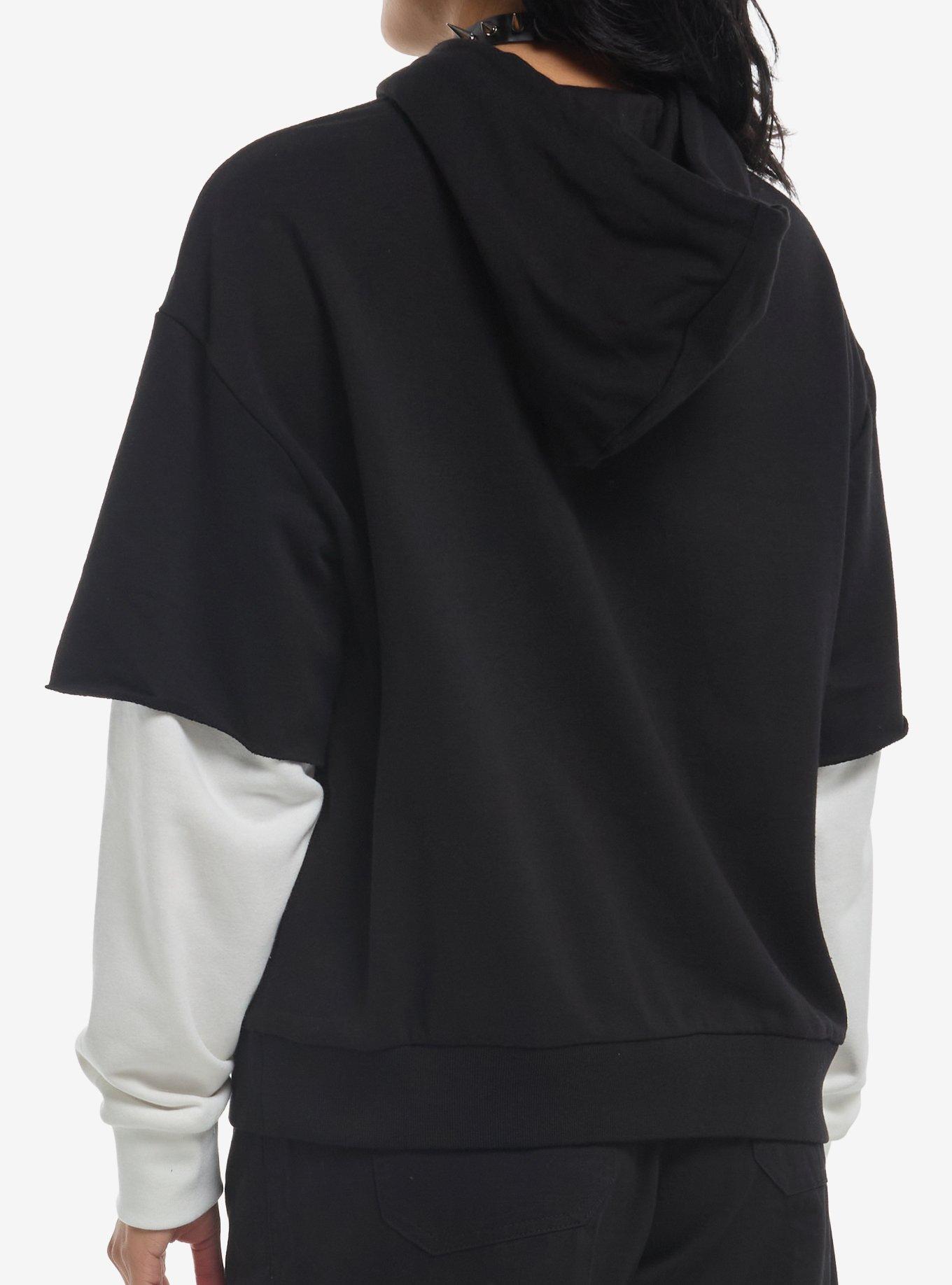 Social Collision Sorrow Souls Skull Girls Twofer Hoodie, MULTI, alternate