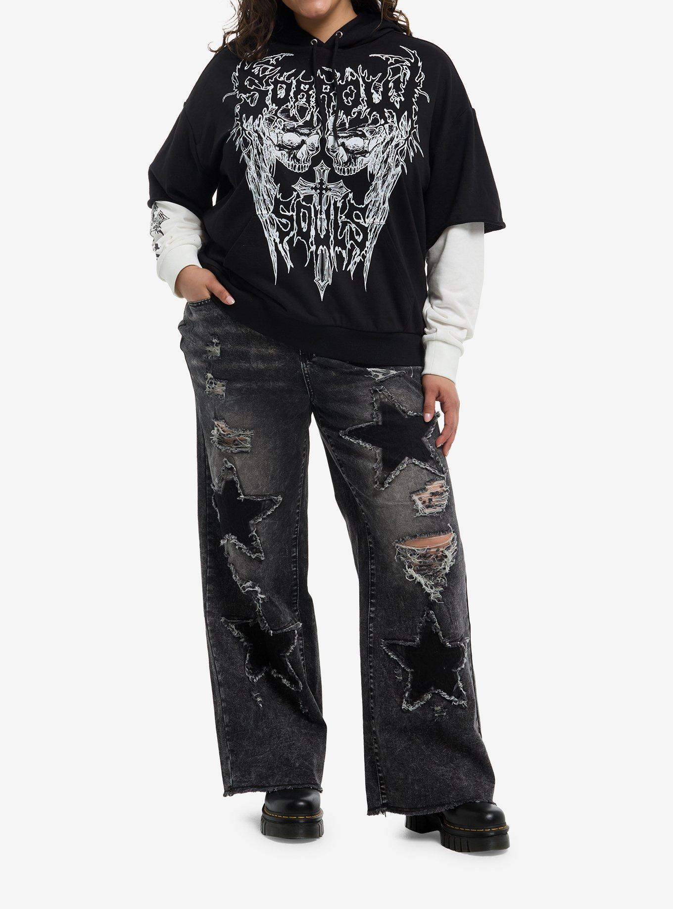 Social Collision Sorrow Souls Skull Girls Twofer Hoodie Plus Size, , hi-res