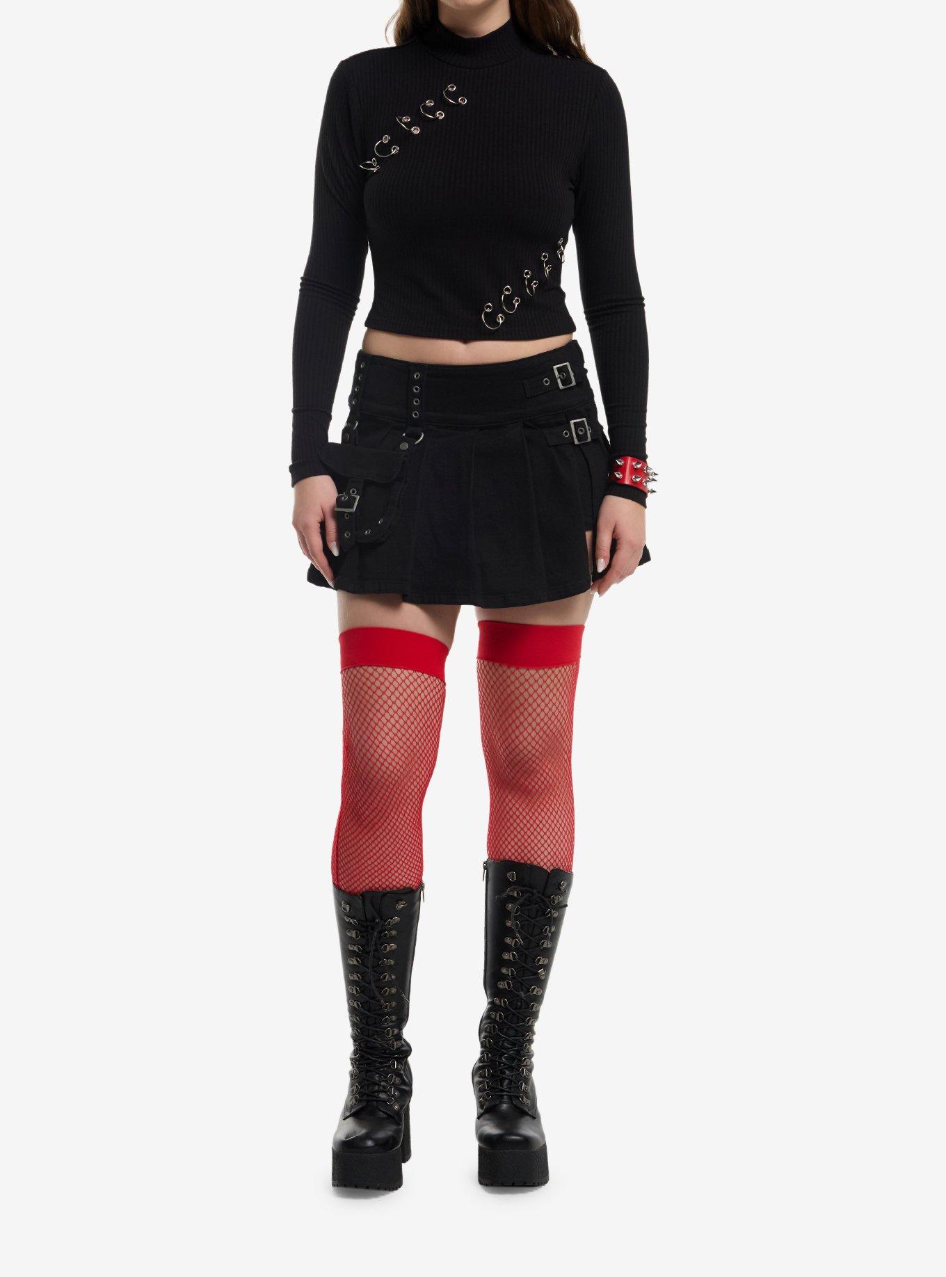 Social Collision Black Pierced Girls Long-Sleeve Top, , hi-res