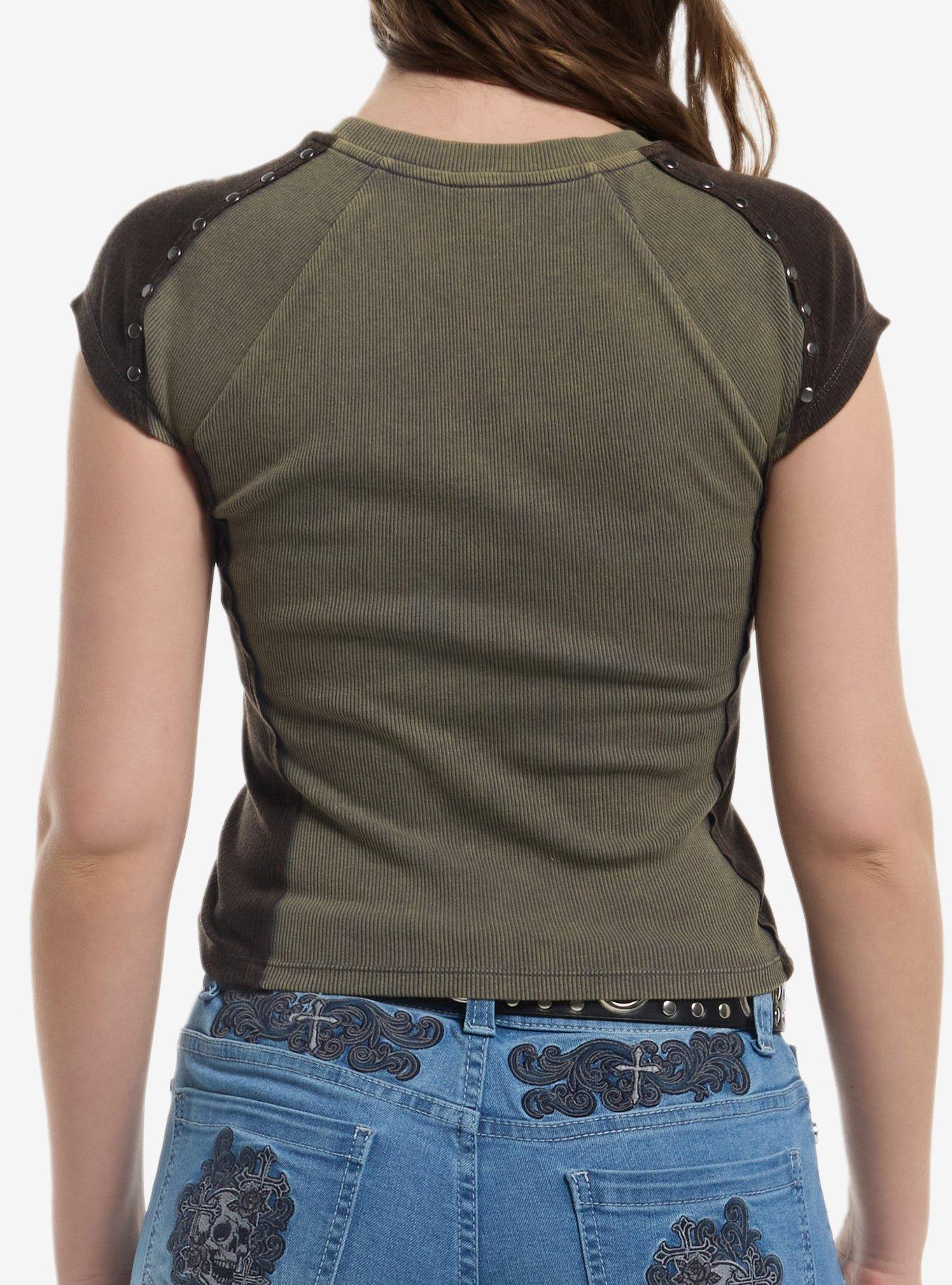 Social Collision Grunge Winged Skull Girls Crop Raglan T-Shirt, MULTI, alternate