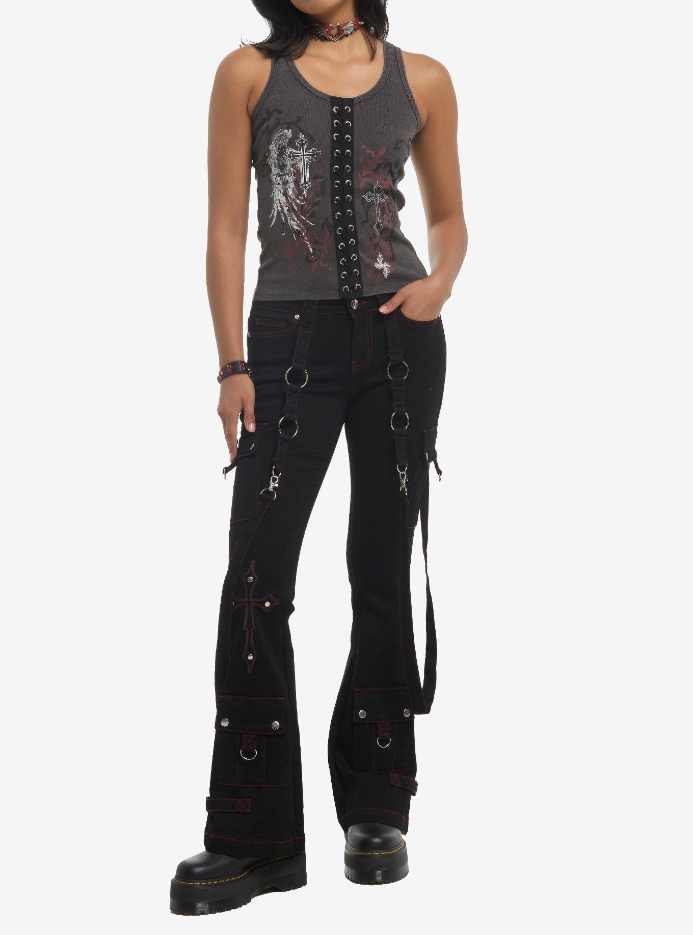 Social Collision Cross Filigree Lace-Up Girls Tank Top, , hi-res