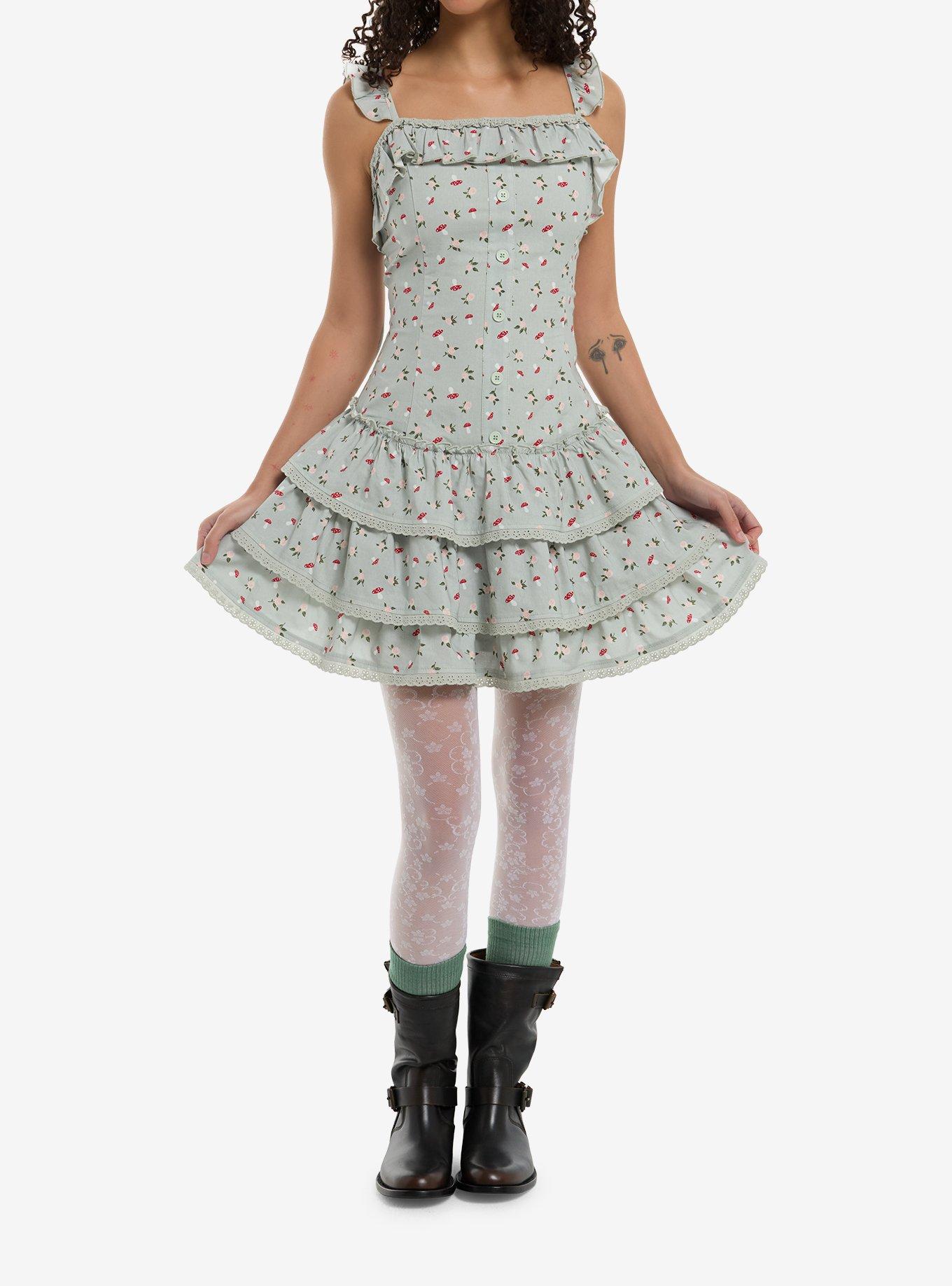 Thorn & Fable Mint Green Mushroom Ruffle Dress, , hi-res