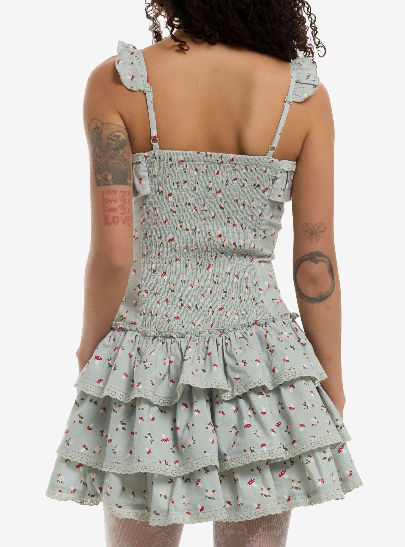 Thorn & Fable Mint Green Mushroom Ruffle Dress, MULTI, alternate