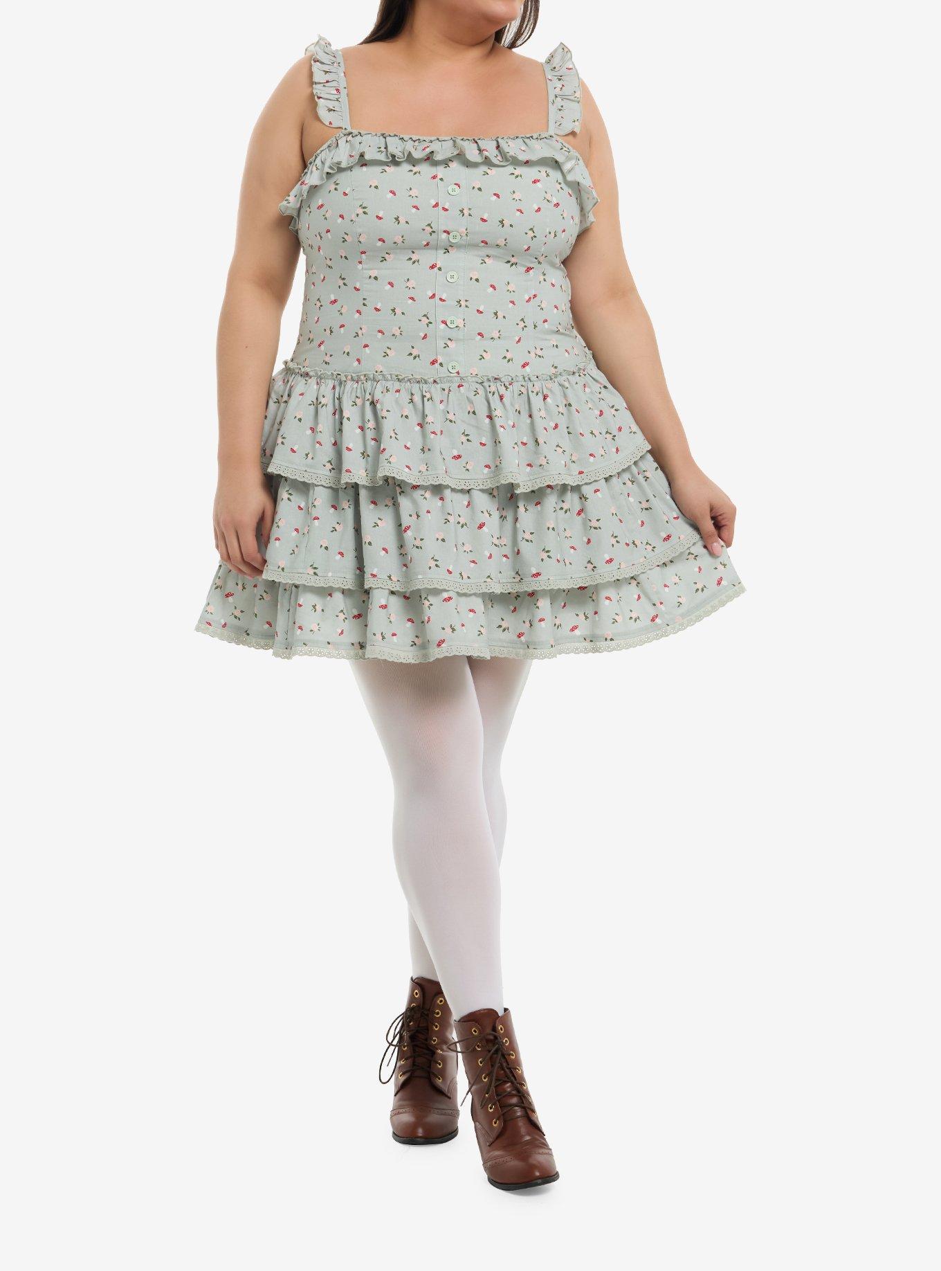Thorn & Fable Mint Green Mushroom Ruffle Dress Plus Size, , hi-res
