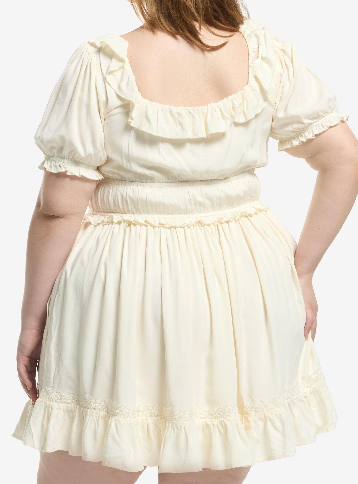 Thorn & Fable Cream Lace Trim Empire Mini Dress Plus Size, MULTI, alternate
