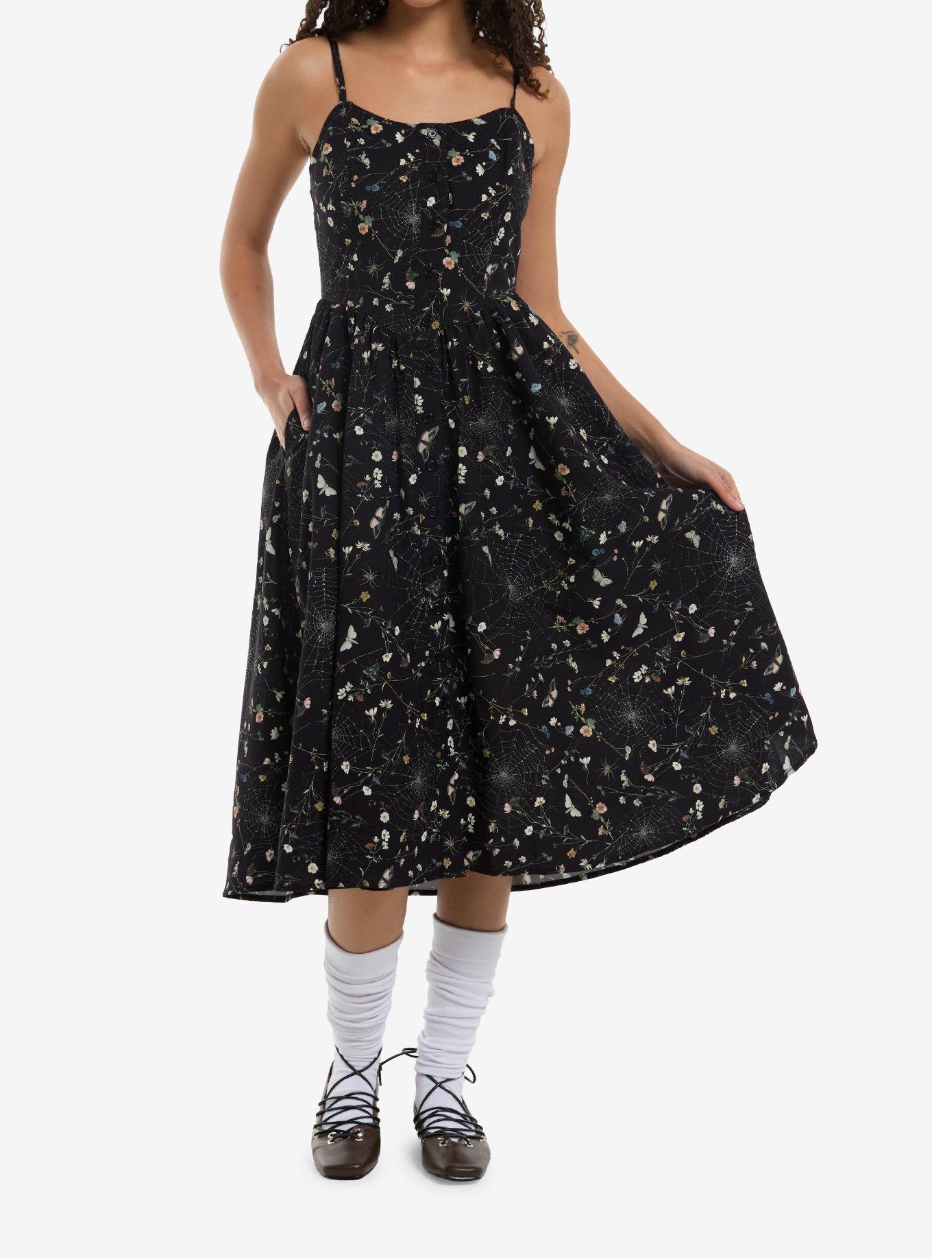 Cosmic Aura Floral Spiderweb Midi Dress, , hi-res