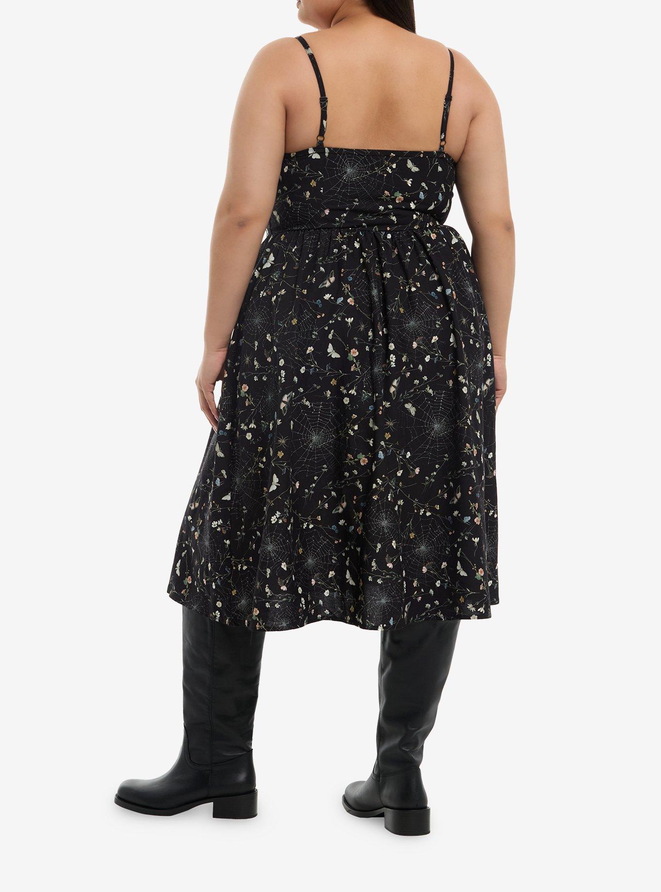 Cosmic Aura Floral Spiderweb Midi Dress Plus Size, , hi-res